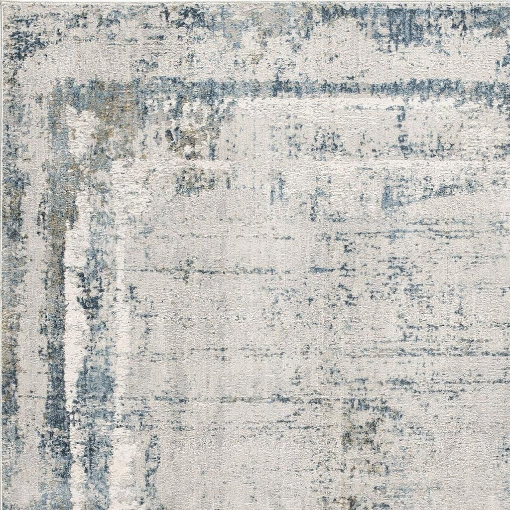 4' X 6' Blue and Ivory Abstract Power Loom Area Rug-Area Rugs-DECOROLALA