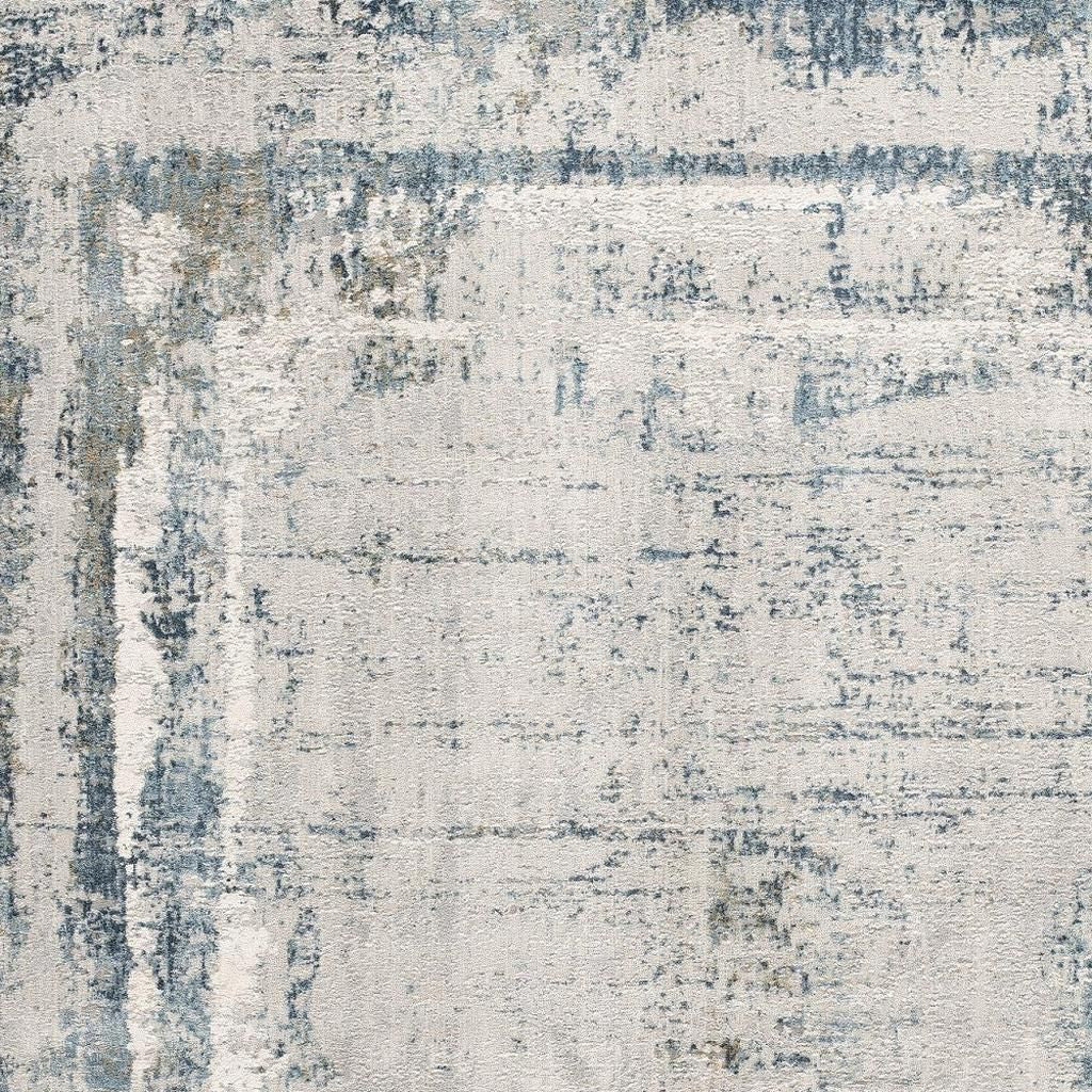 4' X 6' Blue and Ivory Abstract Power Loom Area Rug-Area Rugs-DECOROLALA