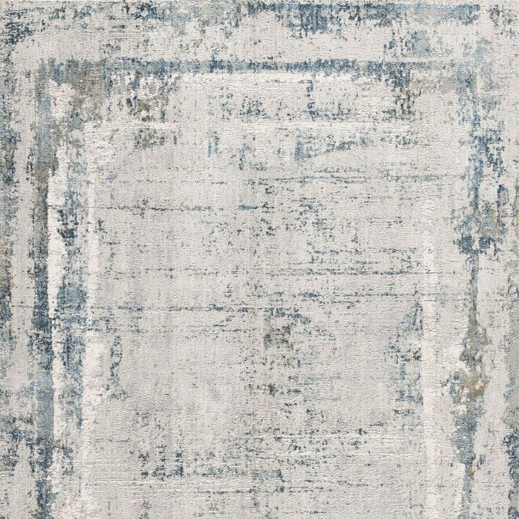 4' X 6' Blue and Ivory Abstract Power Loom Area Rug-Area Rugs-DECOROLALA