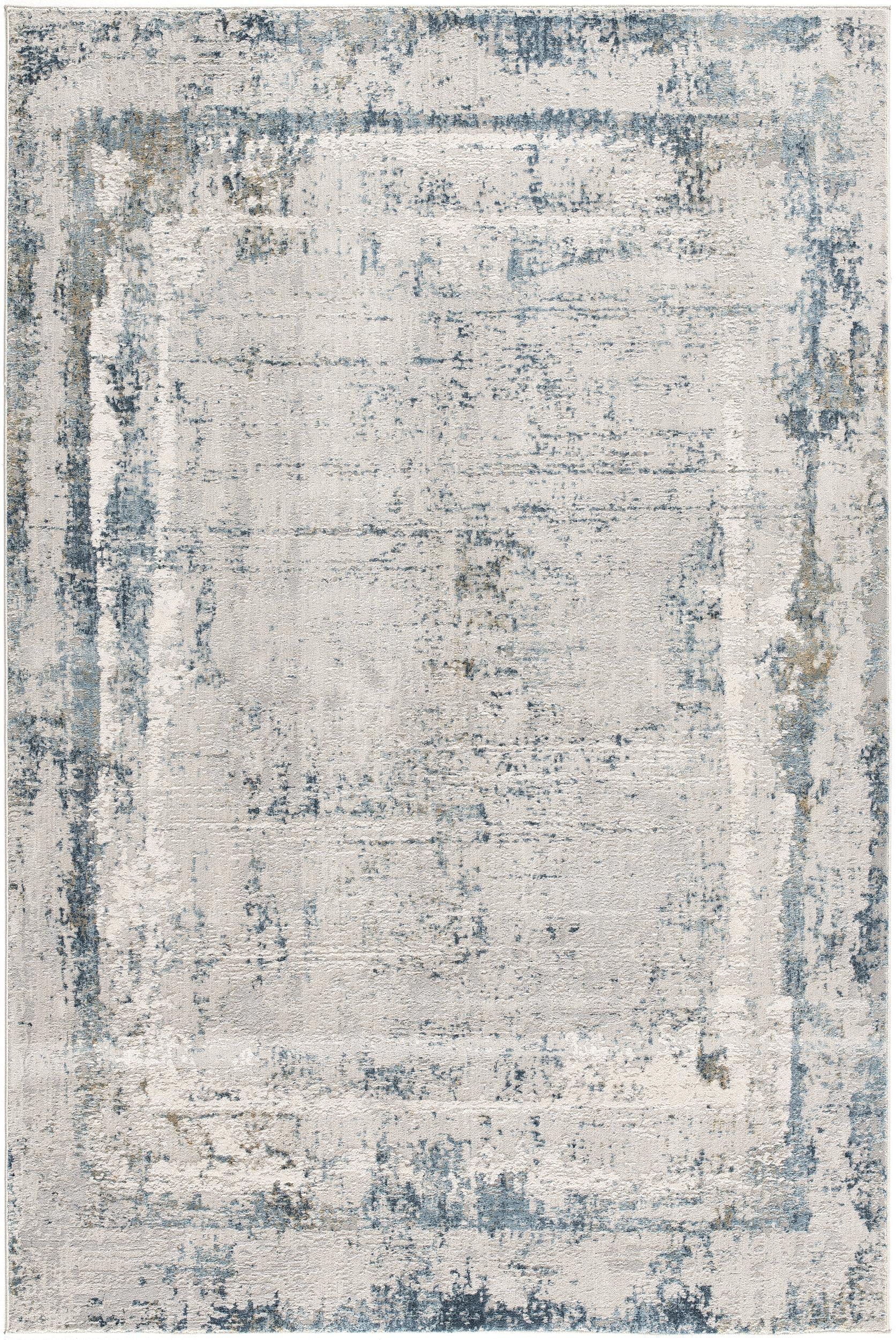 4' X 6' Blue and Ivory Abstract Power Loom Area Rug-Area Rugs-DECOROLALA