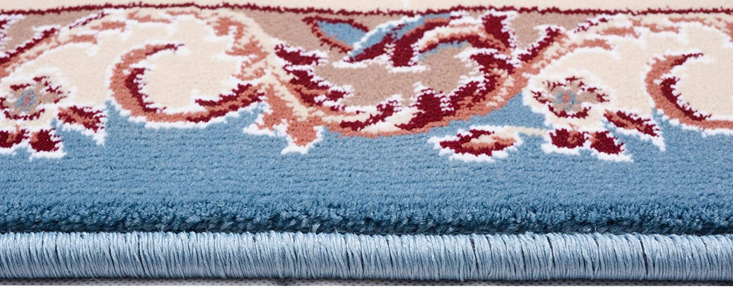 4' X 6' Blue and Ivory Oriental Power Loom Area Rug-Area Rugs-DECOROLALA