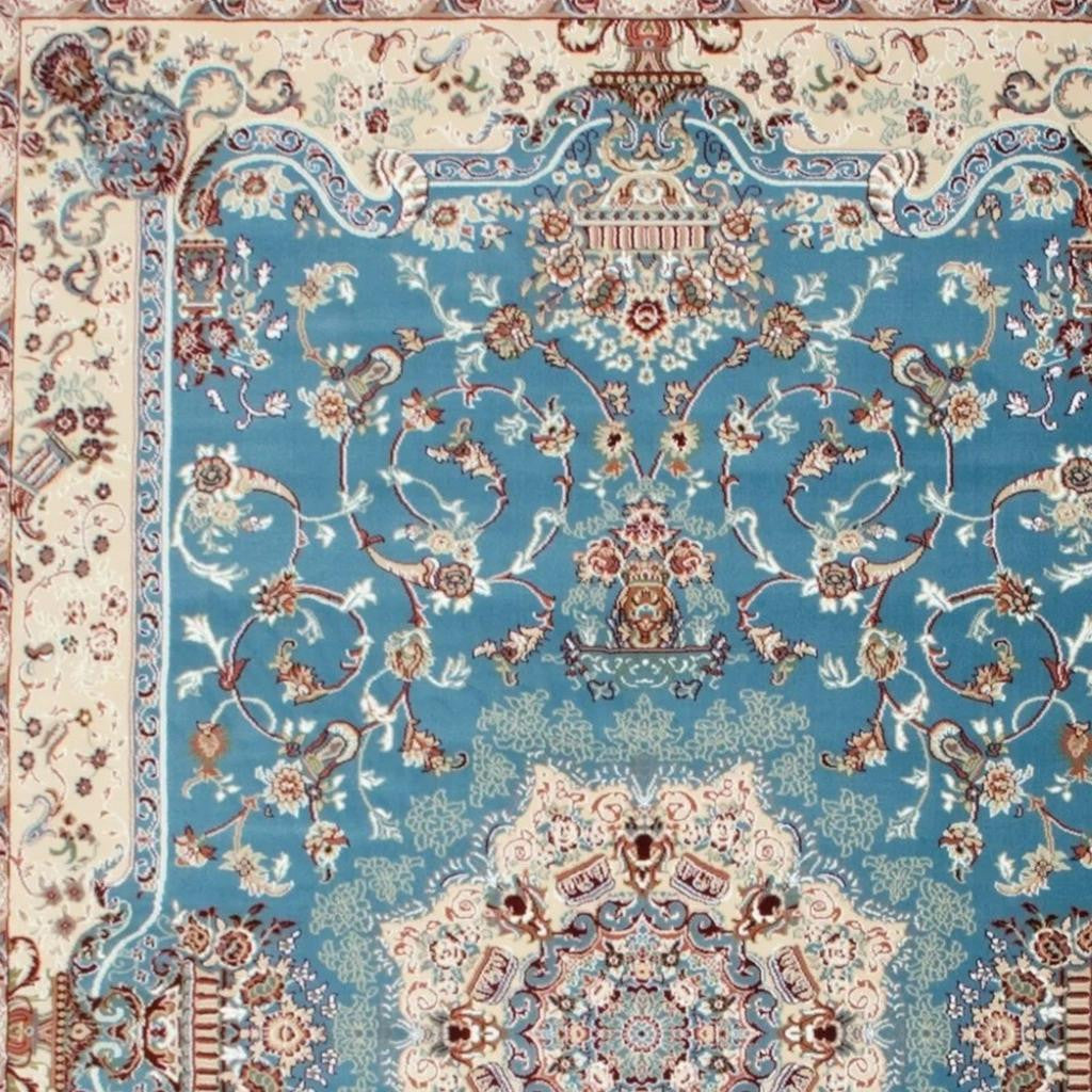 4' X 6' Blue and Ivory Oriental Power Loom Area Rug-Area Rugs-DECOROLALA