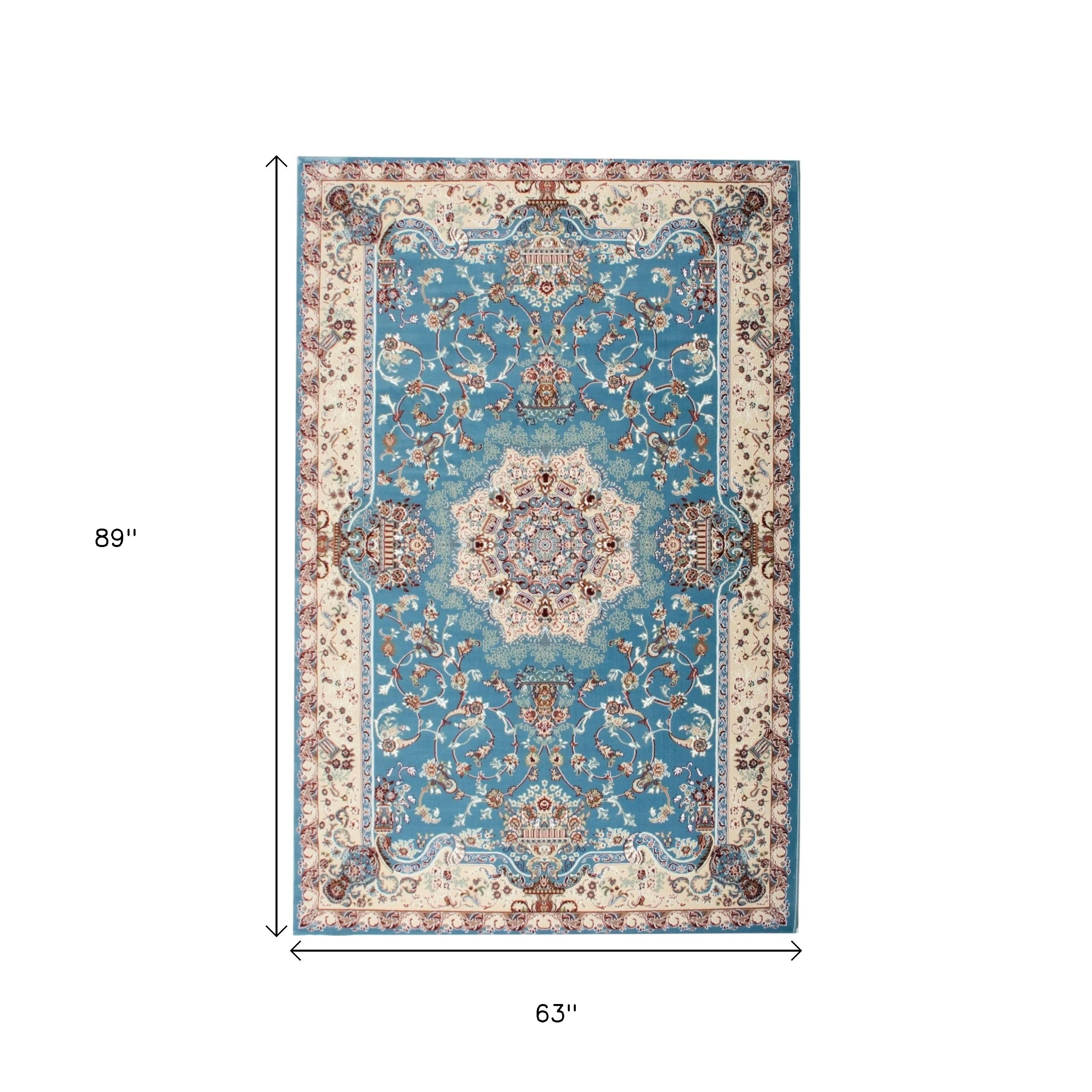 4' X 6' Blue and Ivory Oriental Power Loom Area Rug-Area Rugs-DECOROLALA