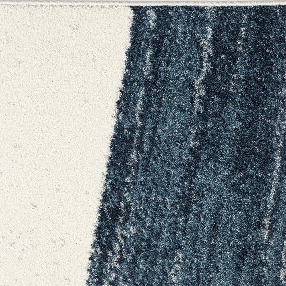 4' X 6' Blue and White Abstract Shag Power Loom Area Rug-Area Rugs-DECOROLALA