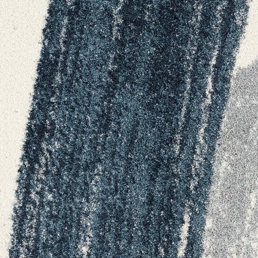 4' X 6' Blue and White Abstract Shag Power Loom Area Rug-Area Rugs-DECOROLALA