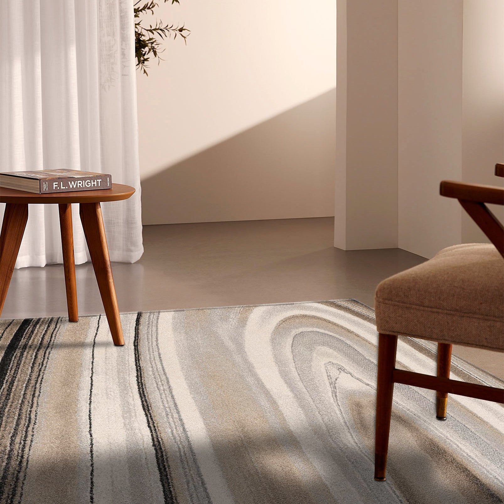 4' X 6' Cream and Tan Abstract Marble Area Rug-Area Rugs-DECOROLALA