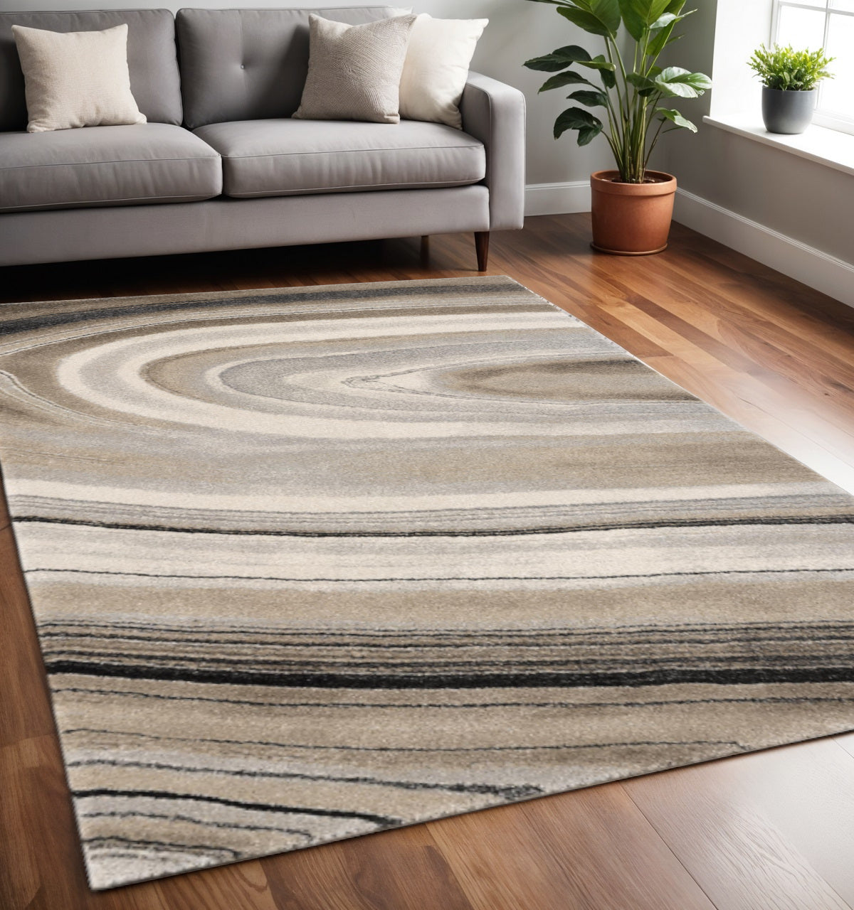 4' X 6' Cream and Tan Abstract Marble Area Rug-Area Rugs-DECOROLALA