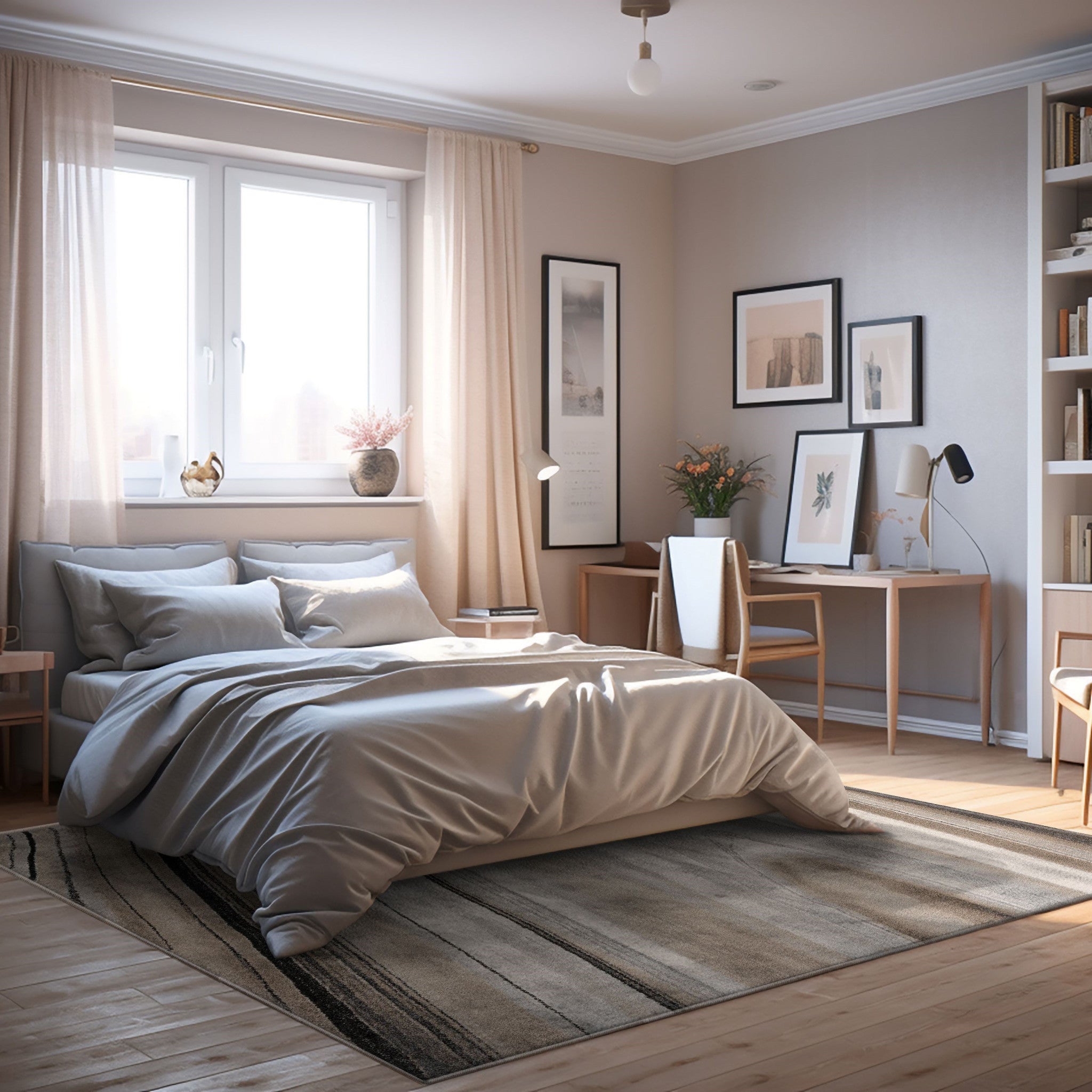 4' X 6' Cream and Tan Abstract Marble Area Rug-Area Rugs-DECOROLALA