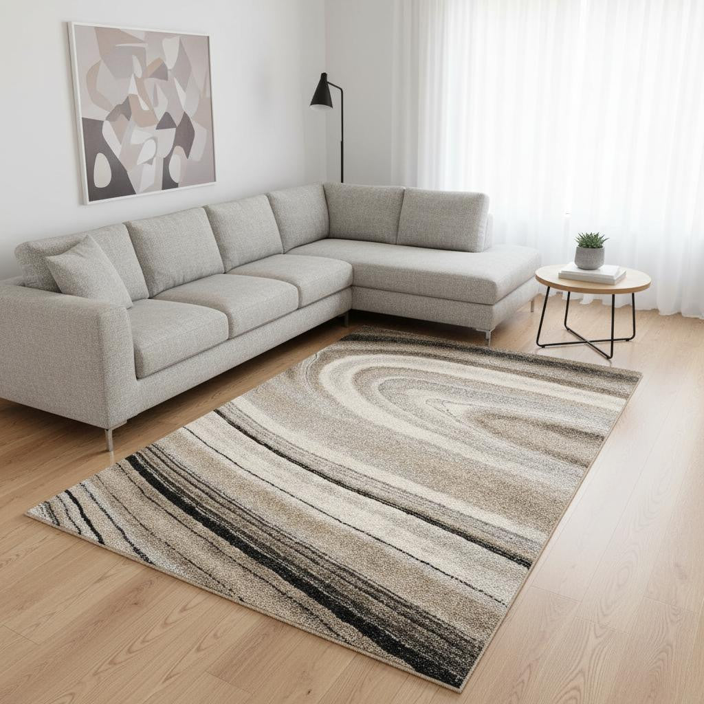 4' X 6' Cream and Tan Abstract Marble Area Rug-Area Rugs-DECOROLALA