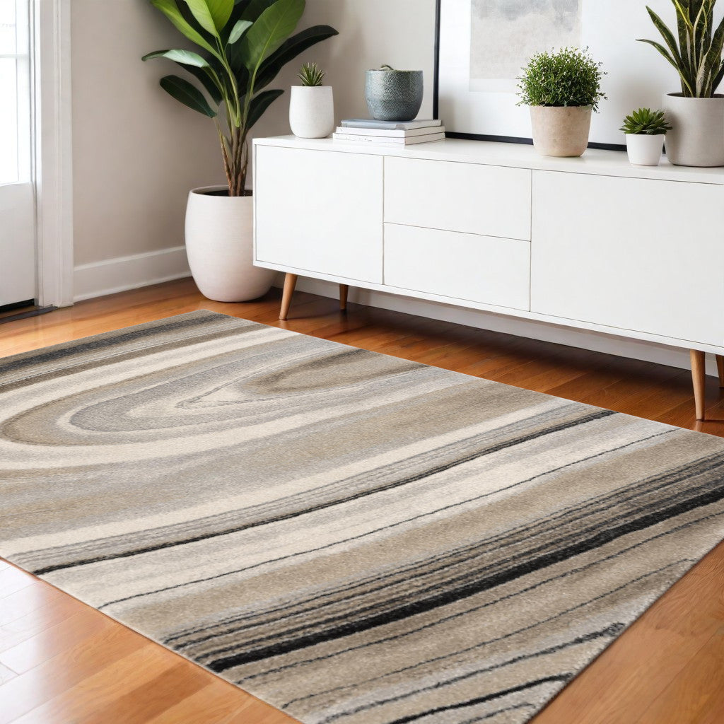 4' X 6' Cream and Tan Abstract Marble Area Rug-Area Rugs-DECOROLALA