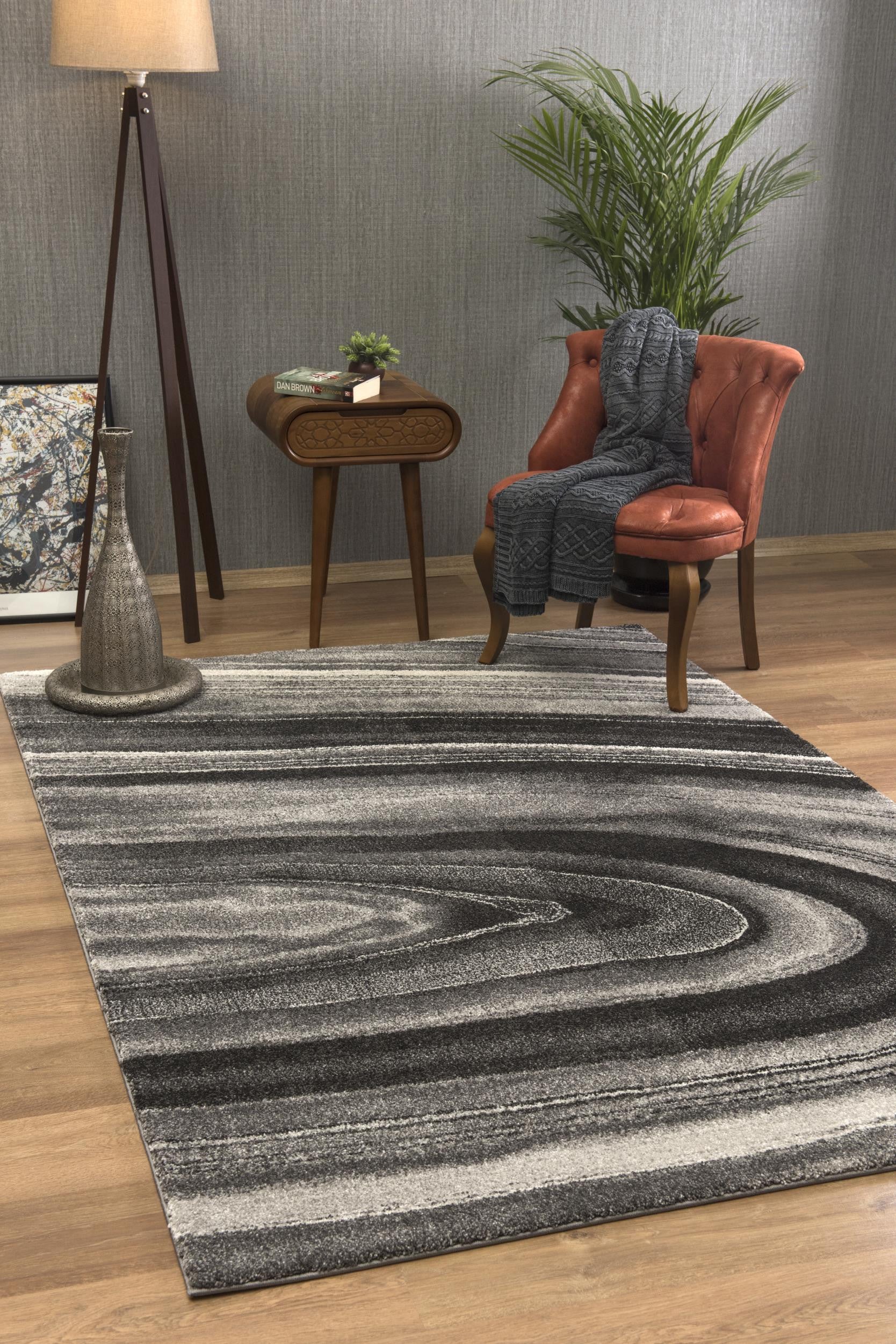 4' X 6' Dark Gray Abstract Illusional Area Rug-Area Rugs-DECOROLALA