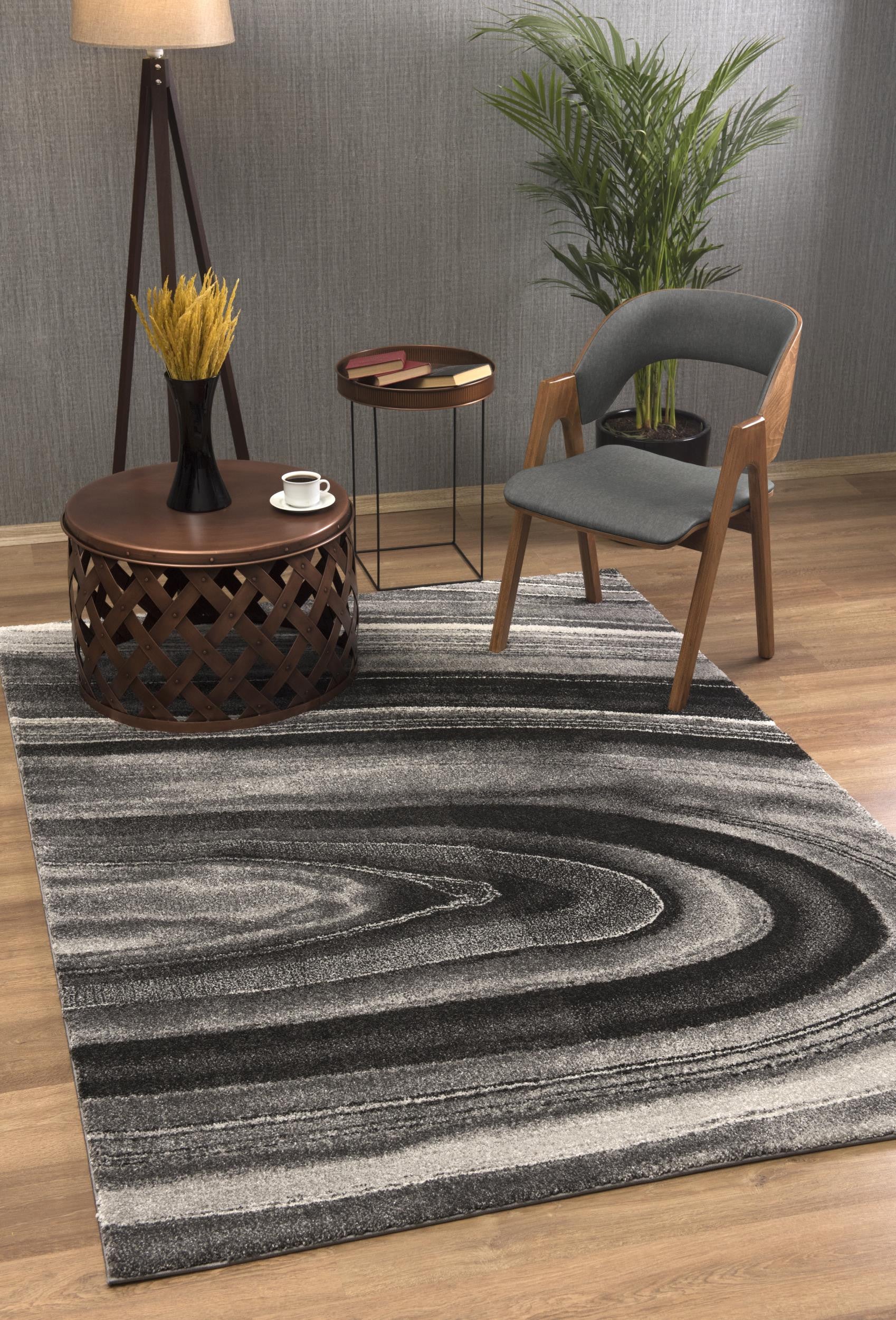 4' X 6' Dark Gray Abstract Illusional Area Rug-Area Rugs-DECOROLALA