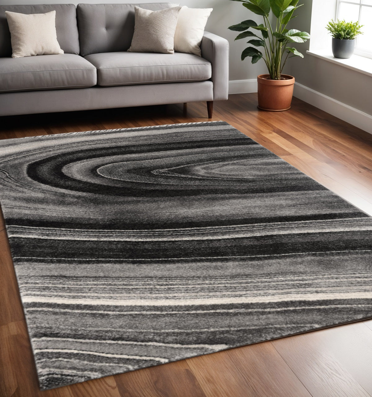 4' X 6' Dark Gray Abstract Illusional Area Rug-Area Rugs-DECOROLALA