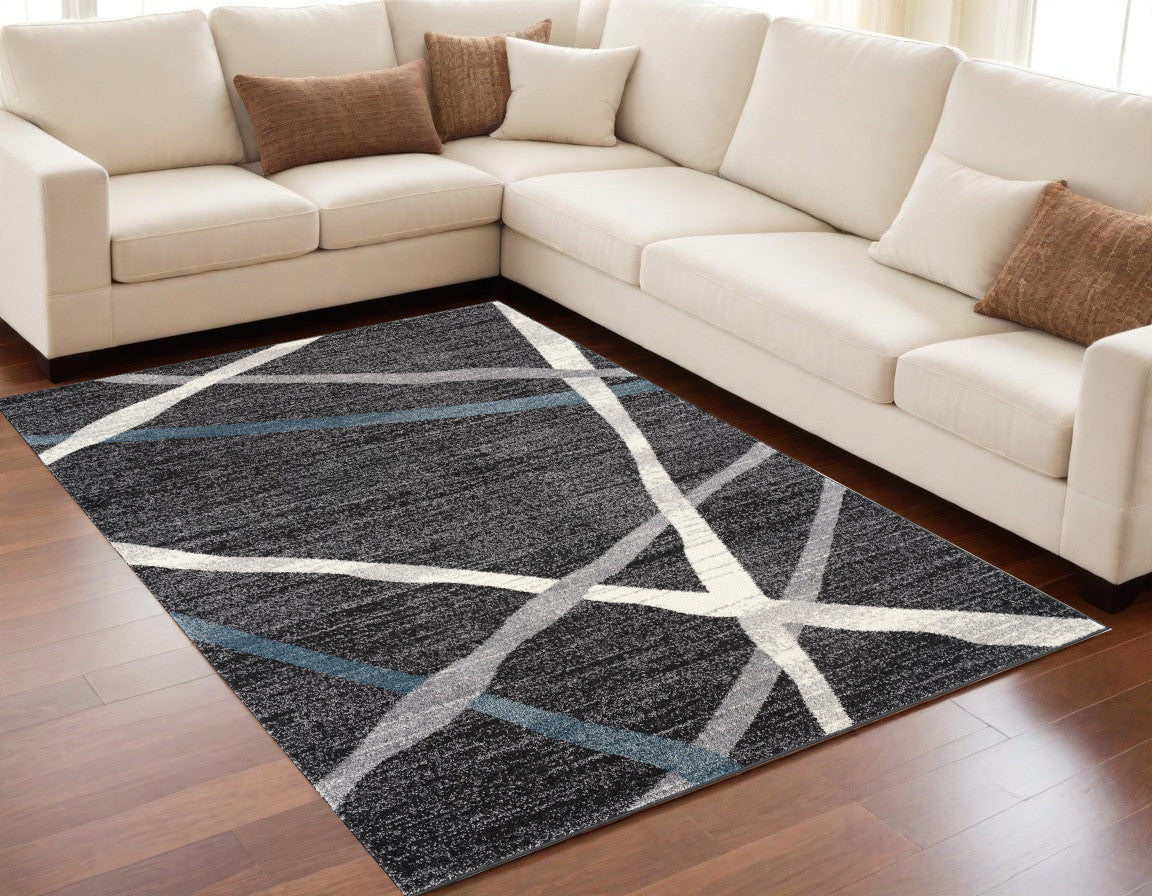 4' X 6' Distressed Black And Gray Abstract Area Rug-Area Rugs-DECOROLALA