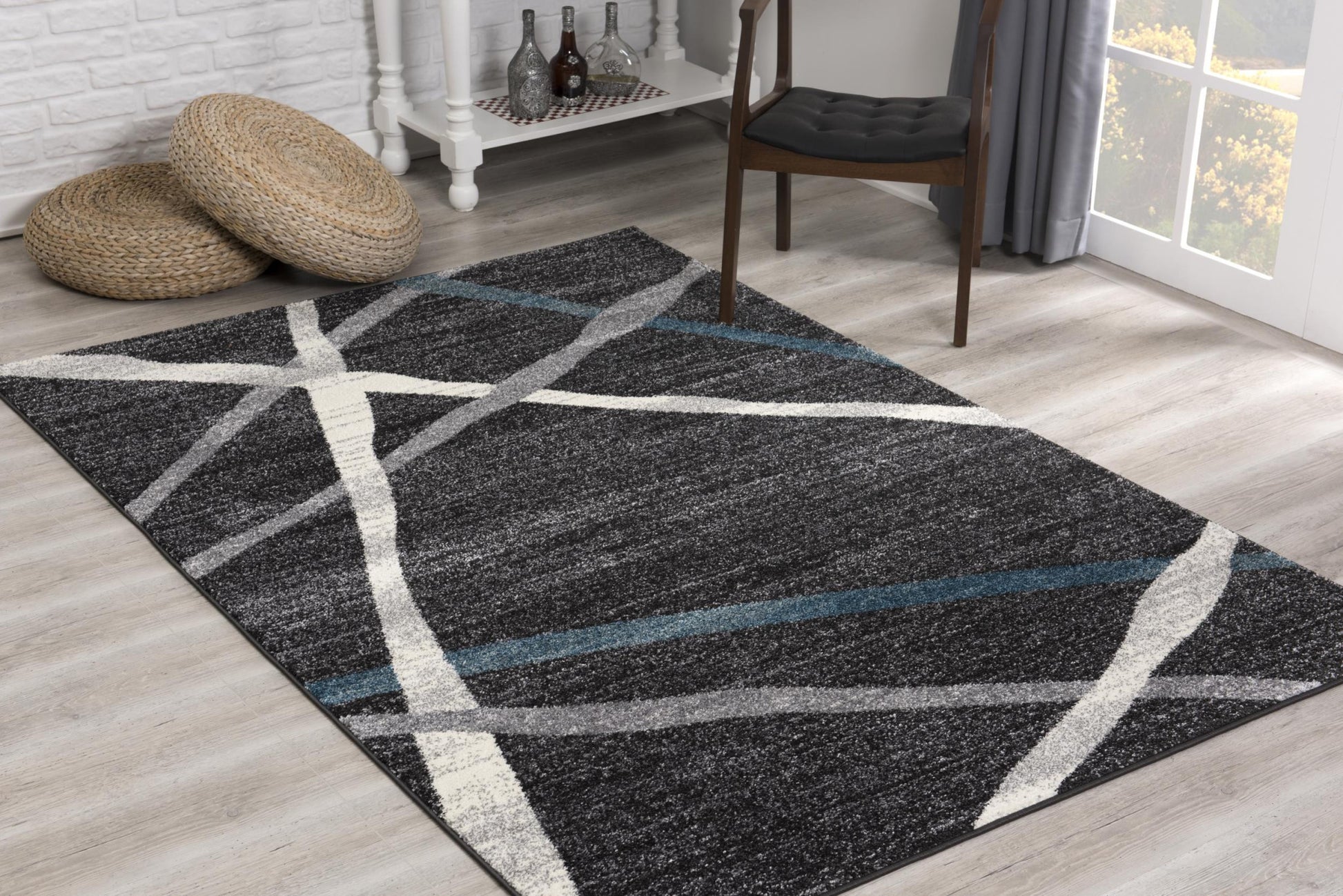 4' X 6' Distressed Black And Gray Abstract Area Rug-Area Rugs-DECOROLALA