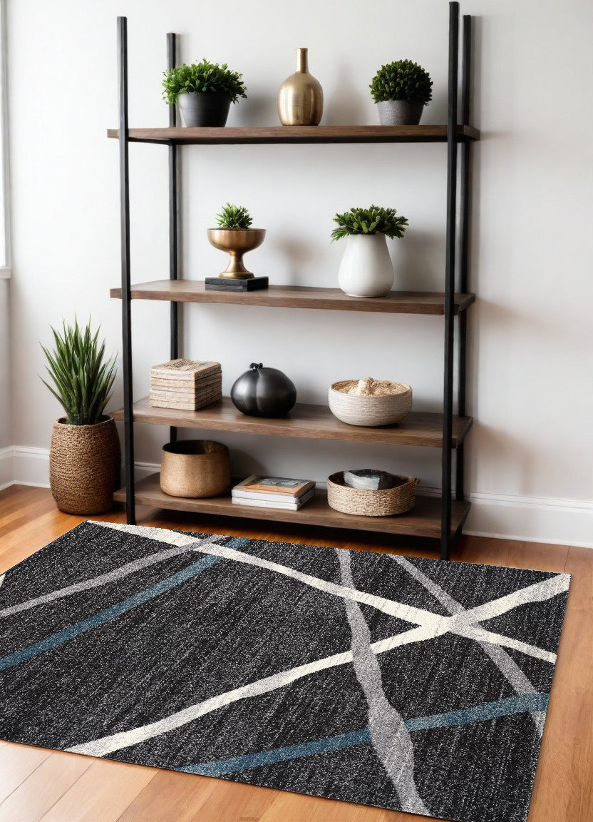 4' X 6' Distressed Black And Gray Abstract Area Rug-Area Rugs-DECOROLALA