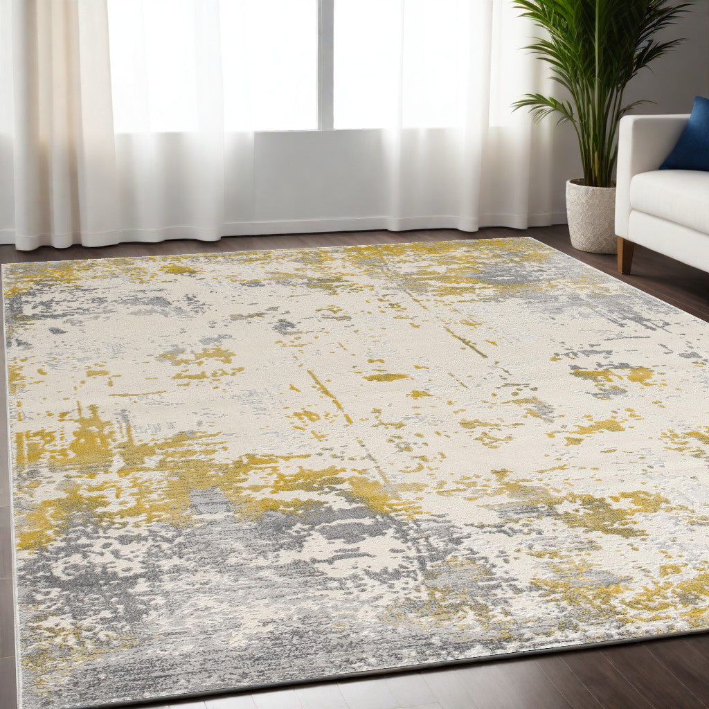 4' X 6' Gold Abstract Dhurrie Area Rug-Area Rugs-DECOROLALA