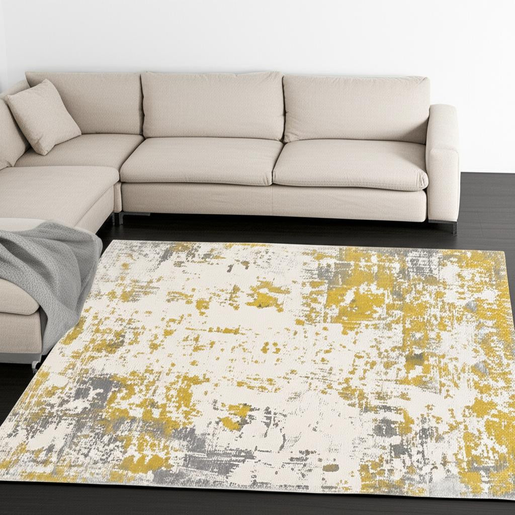 4' X 6' Gold Abstract Dhurrie Area Rug-Area Rugs-DECOROLALA