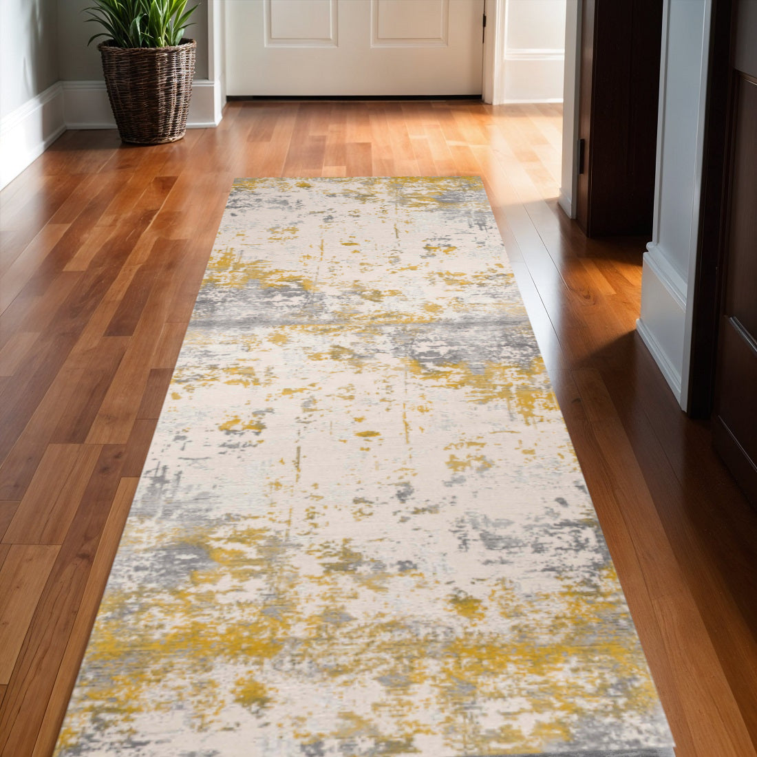 4' X 6' Gold Abstract Dhurrie Area Rug-Area Rugs-DECOROLALA