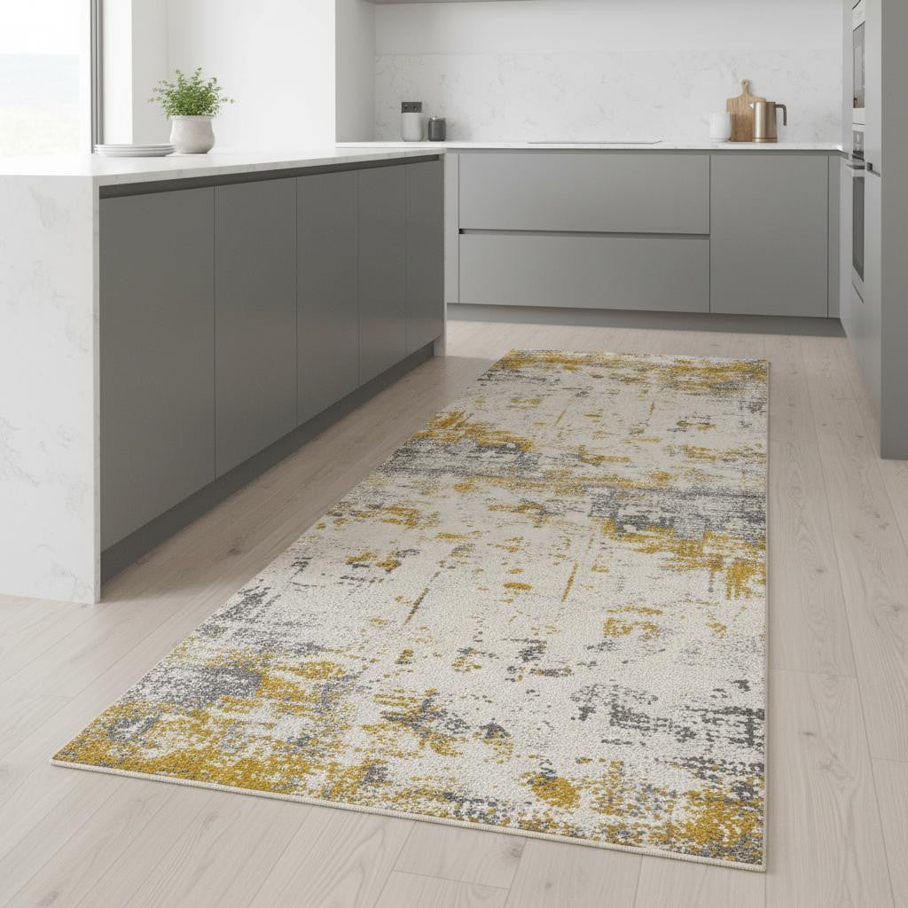 4' X 6' Gold Abstract Dhurrie Area Rug-Area Rugs-DECOROLALA