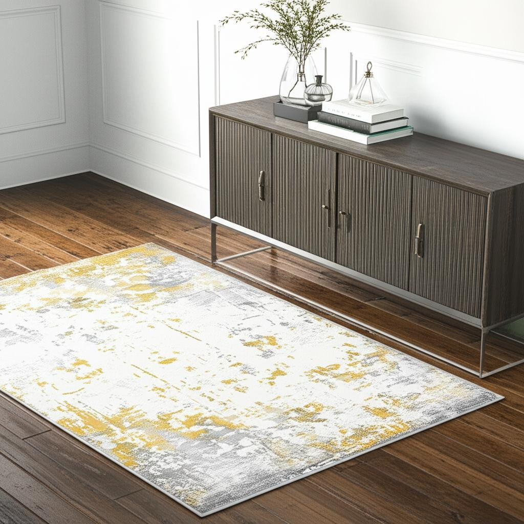 4' X 6' Gold Abstract Dhurrie Area Rug-Area Rugs-DECOROLALA