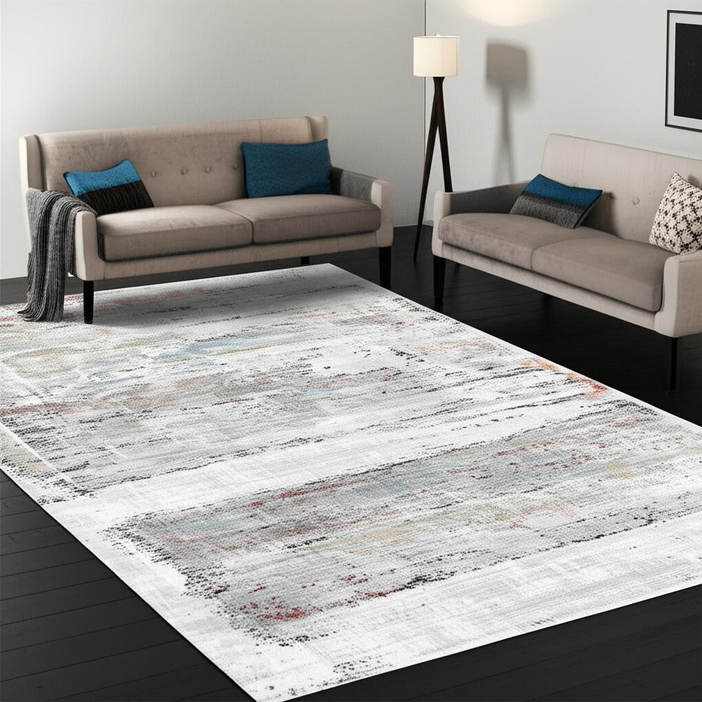 4' X 6' Gray Abstract Irregular Blocks Area Rug-Area Rugs-DECOROLALA