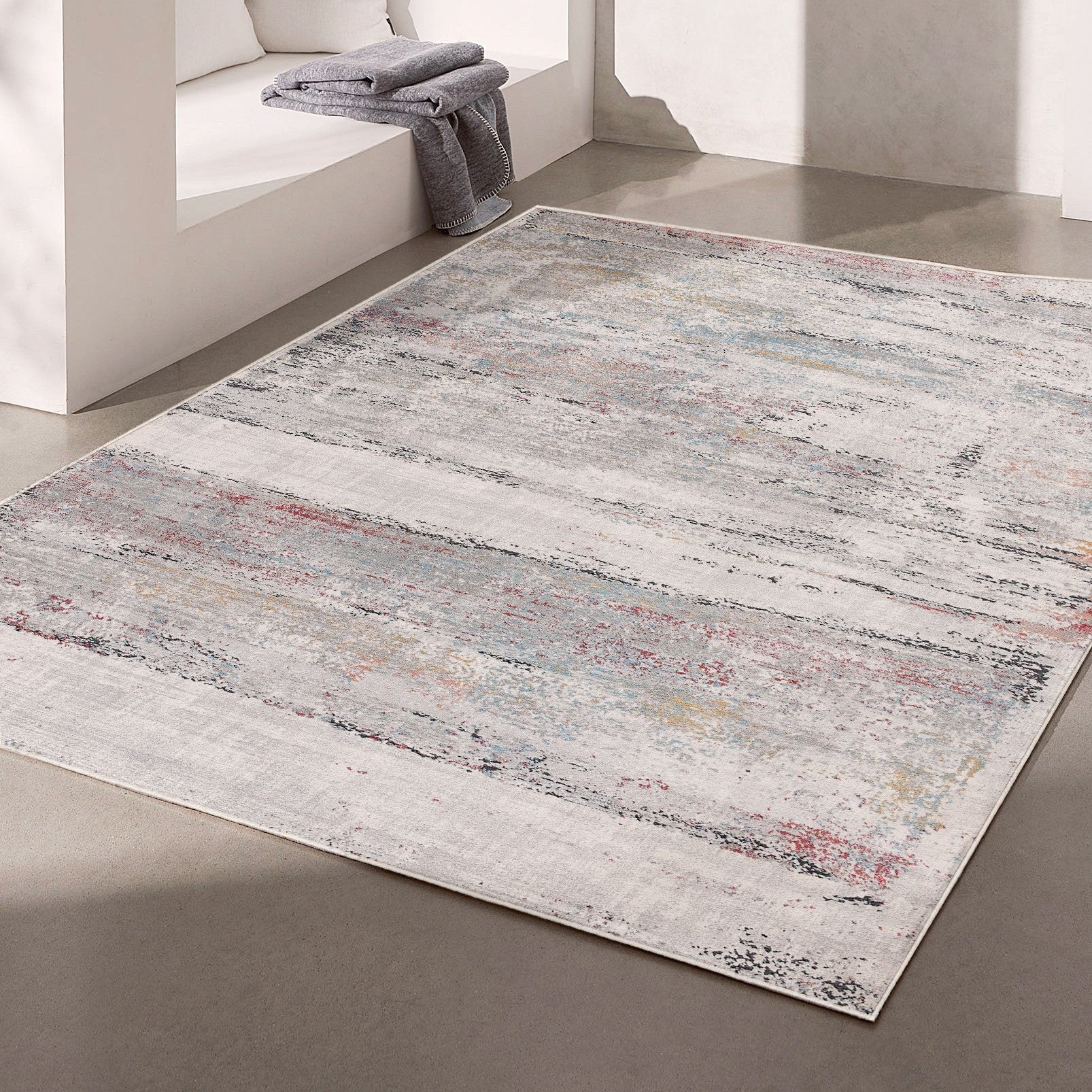 4' X 6' Gray Abstract Irregular Blocks Area Rug-Area Rugs-DECOROLALA