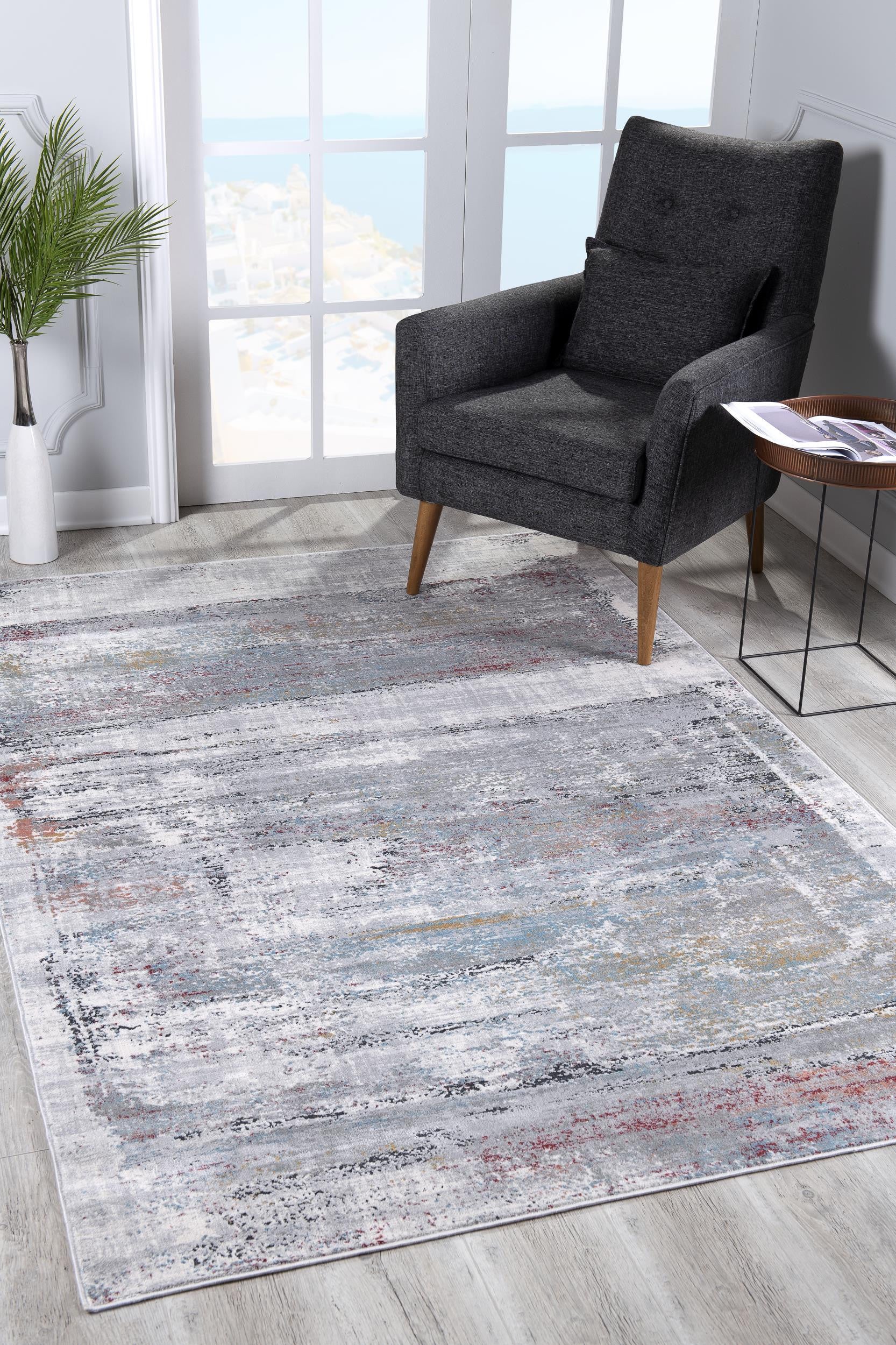4' X 6' Gray Abstract Irregular Blocks Area Rug-Area Rugs-DECOROLALA