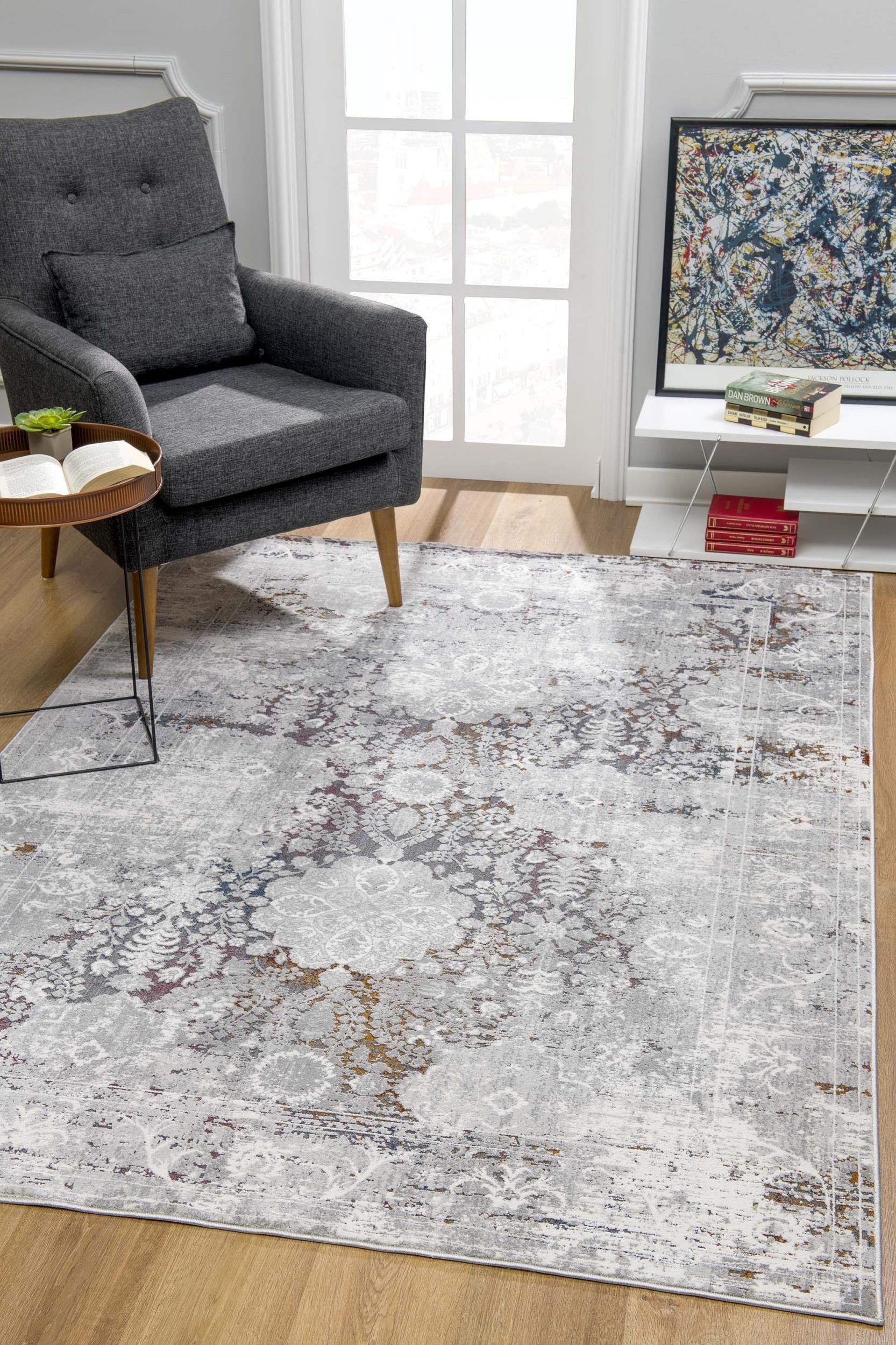 4' X 6' Gray Abstract Patterns Area Rug-Area Rugs-DECOROLALA