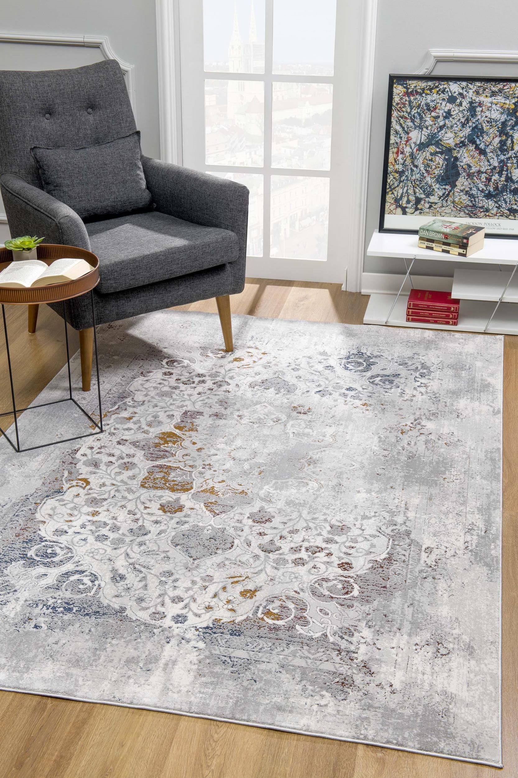 4' X 6' Gray Abstract Patterns Area Rug-Area Rugs-DECOROLALA
