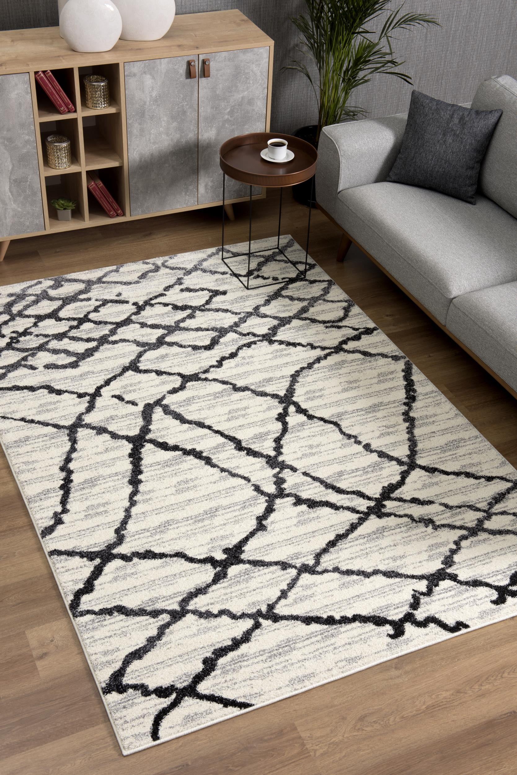 4' X 6' Gray And Black Modern Abstract Area Rug-Area Rugs-DECOROLALA