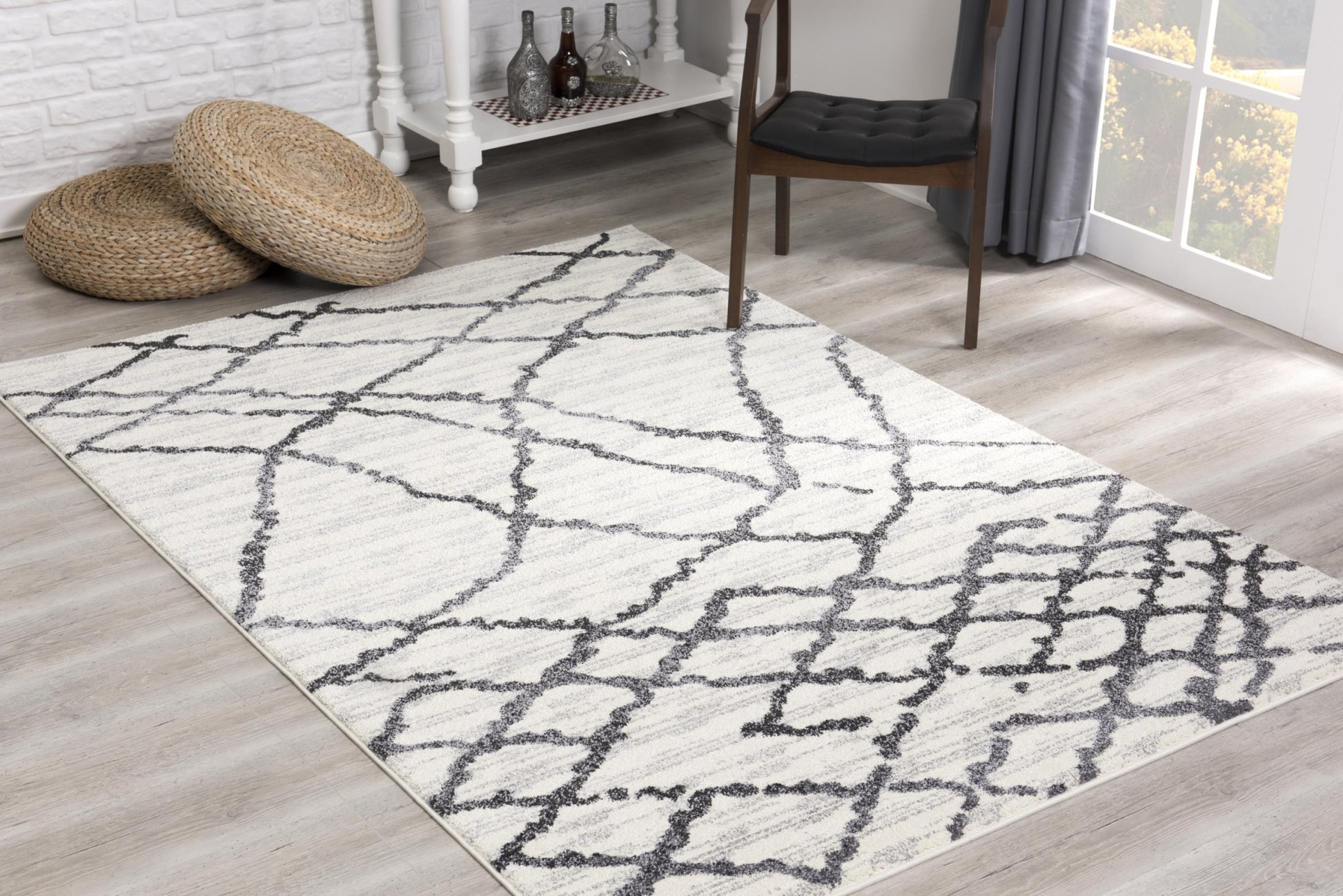 4' X 6' Gray And Black Modern Abstract Area Rug-Area Rugs-DECOROLALA