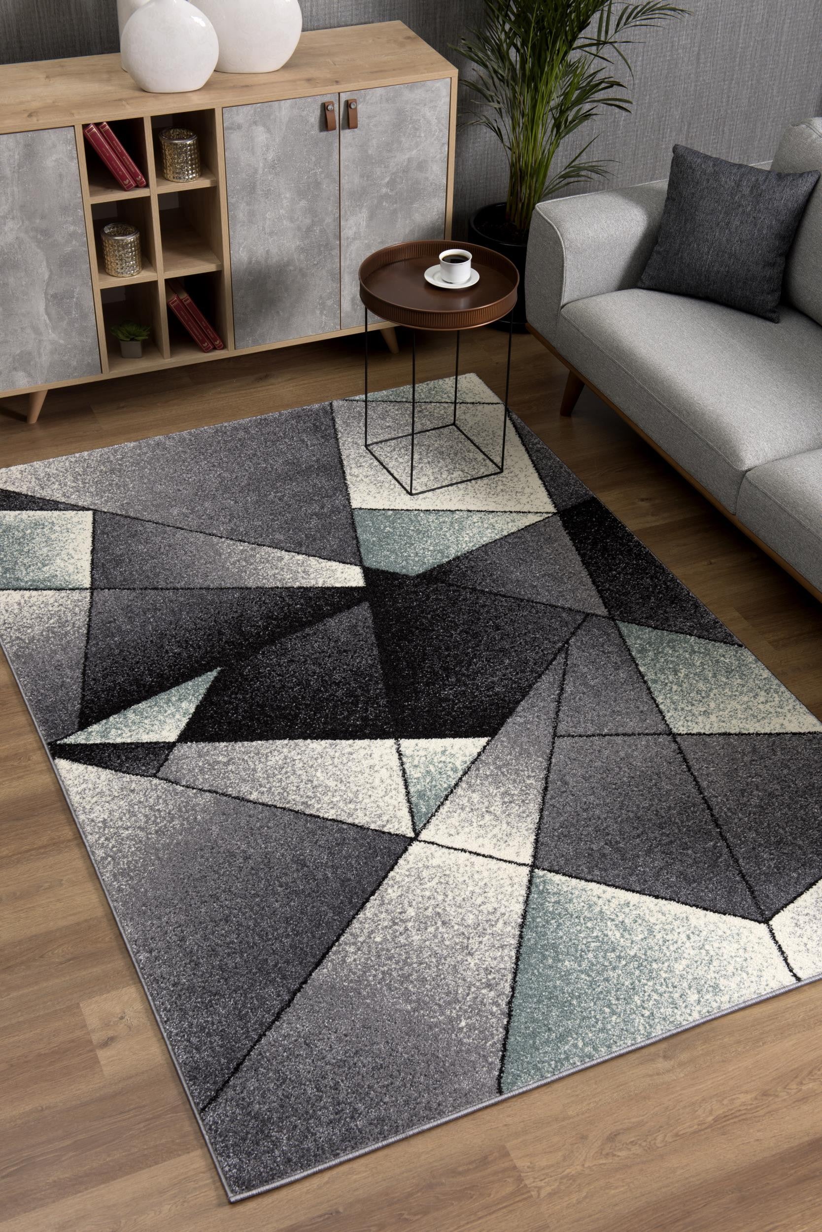4' X 6' Gray And Blue Prism Pattern Area Rug-Area Rugs-DECOROLALA