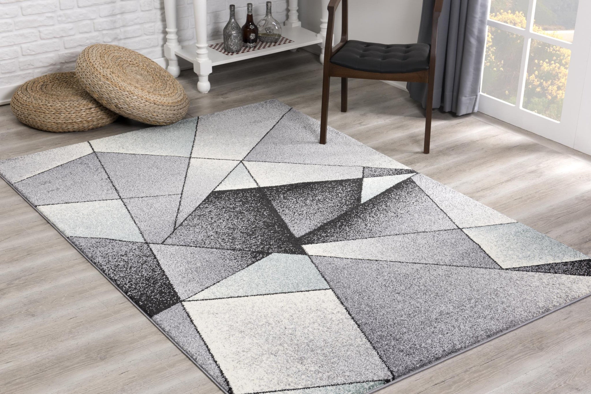 4' X 6' Gray And Blue Prism Pattern Area Rug-Area Rugs-DECOROLALA