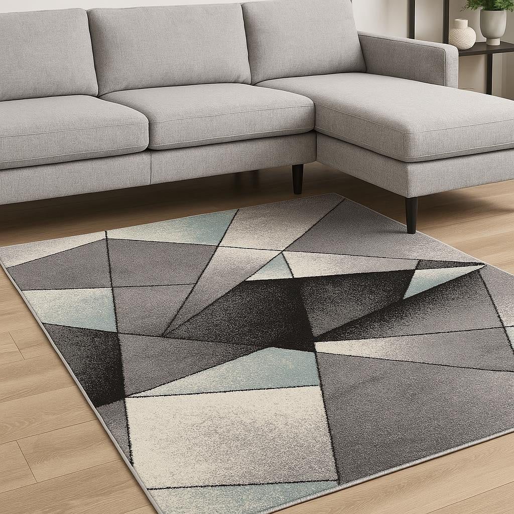 4' X 6' Gray And Blue Prism Pattern Area Rug-Area Rugs-DECOROLALA