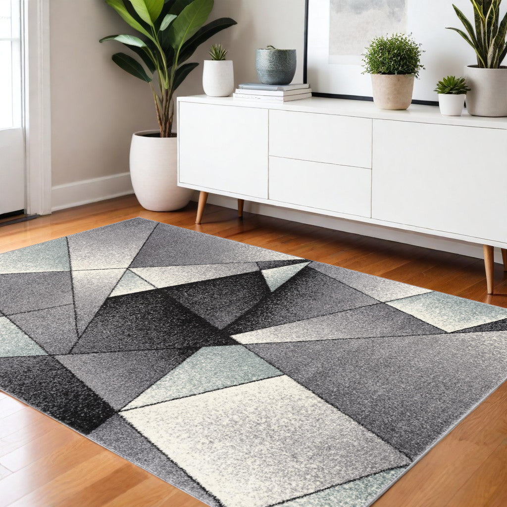 4' X 6' Gray And Blue Prism Pattern Area Rug-Area Rugs-DECOROLALA