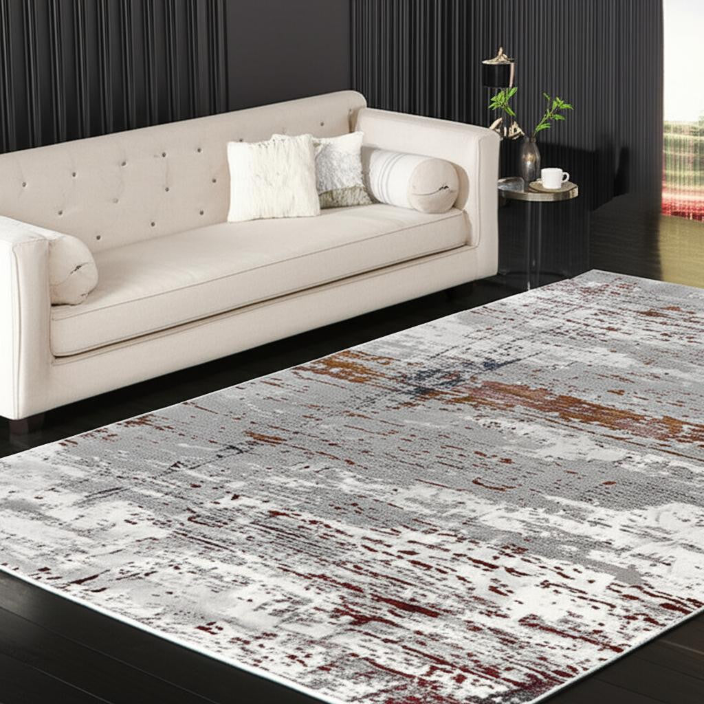 4' X 6' Gray And Brown Abstract Scraped Area Rug-Area Rugs-DECOROLALA