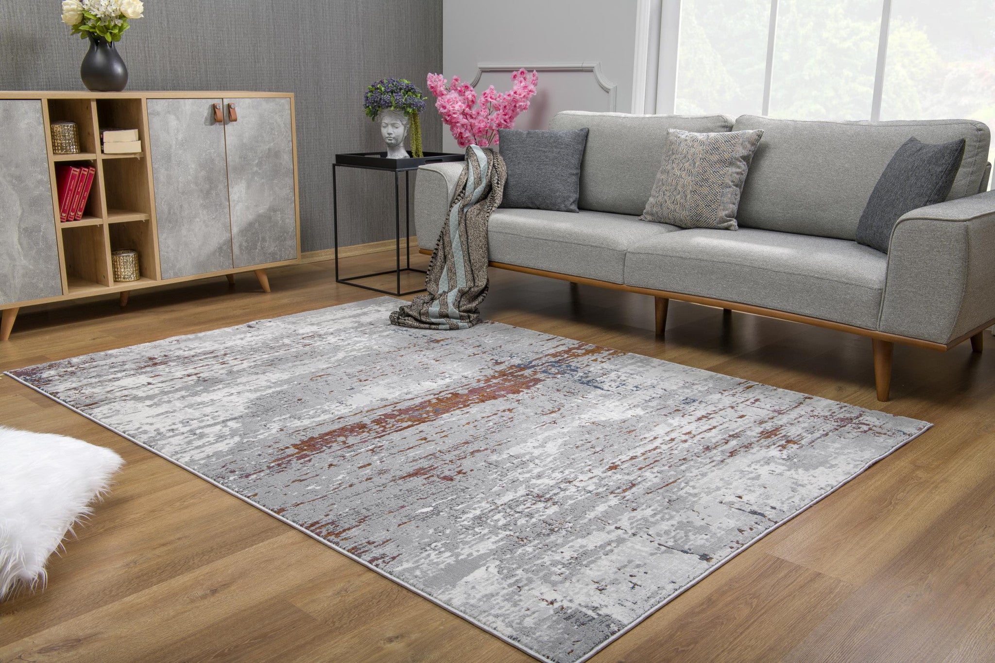 4' X 6' Gray And Brown Abstract Scraped Area Rug-Area Rugs-DECOROLALA