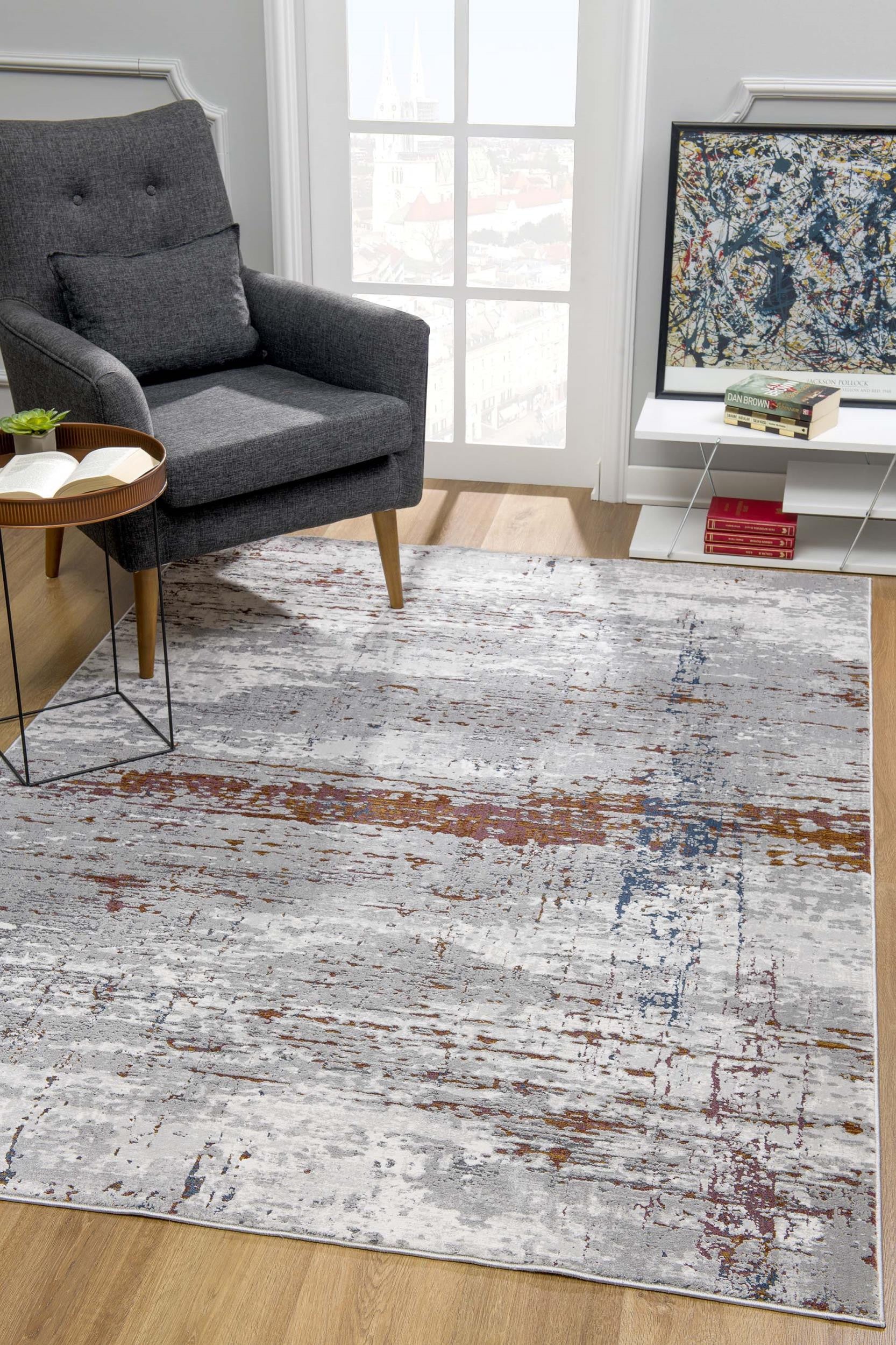 4' X 6' Gray And Brown Abstract Scraped Area Rug-Area Rugs-DECOROLALA