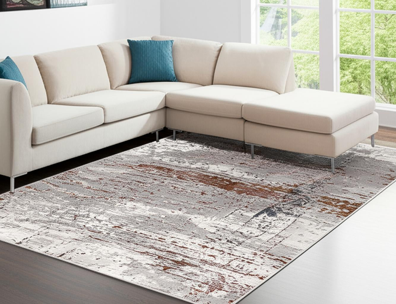 4' X 6' Gray And Brown Abstract Scraped Area Rug-Area Rugs-DECOROLALA
