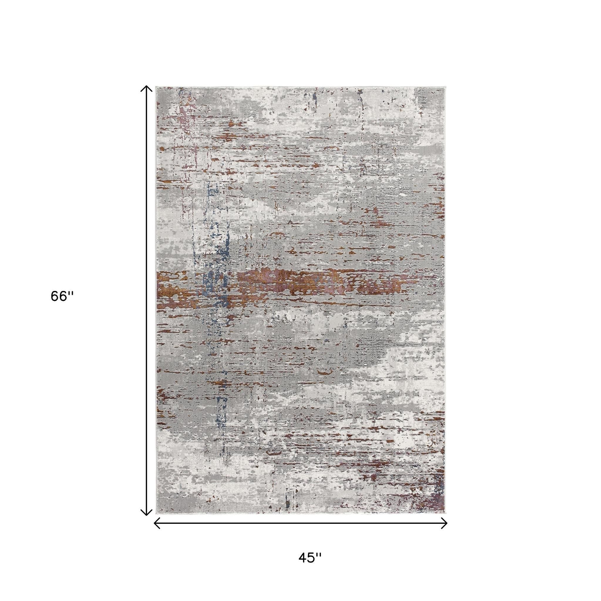 4' X 6' Gray And Brown Abstract Scraped Area Rug-Area Rugs-DECOROLALA