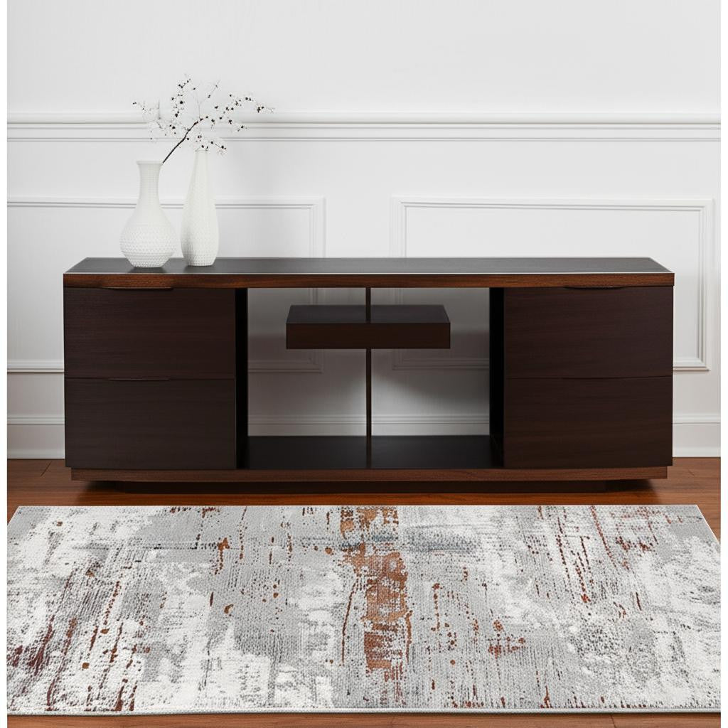 4' X 6' Gray And Brown Abstract Scraped Area Rug-Area Rugs-DECOROLALA