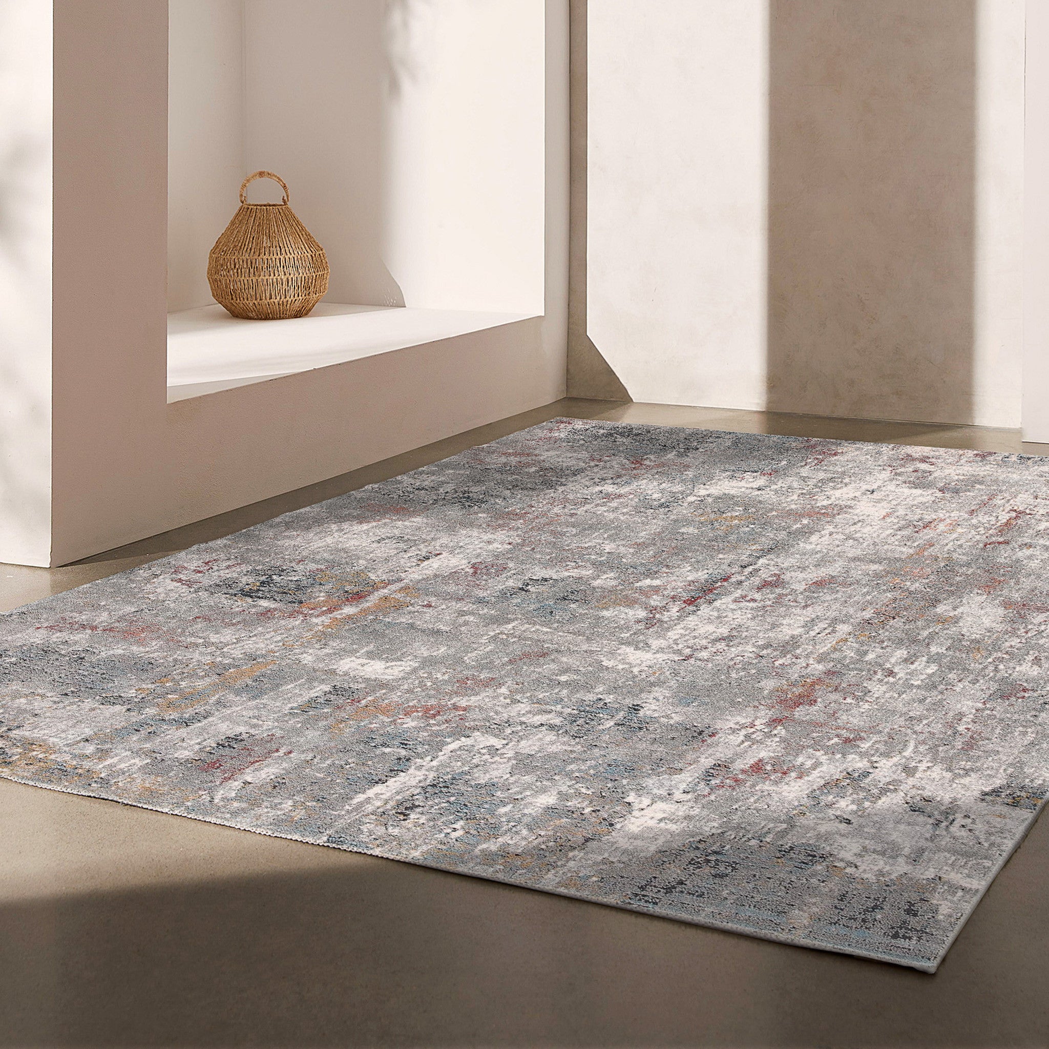 4' X 6' Gray And Ivory Abstract Area Rug-Area Rugs-DECOROLALA