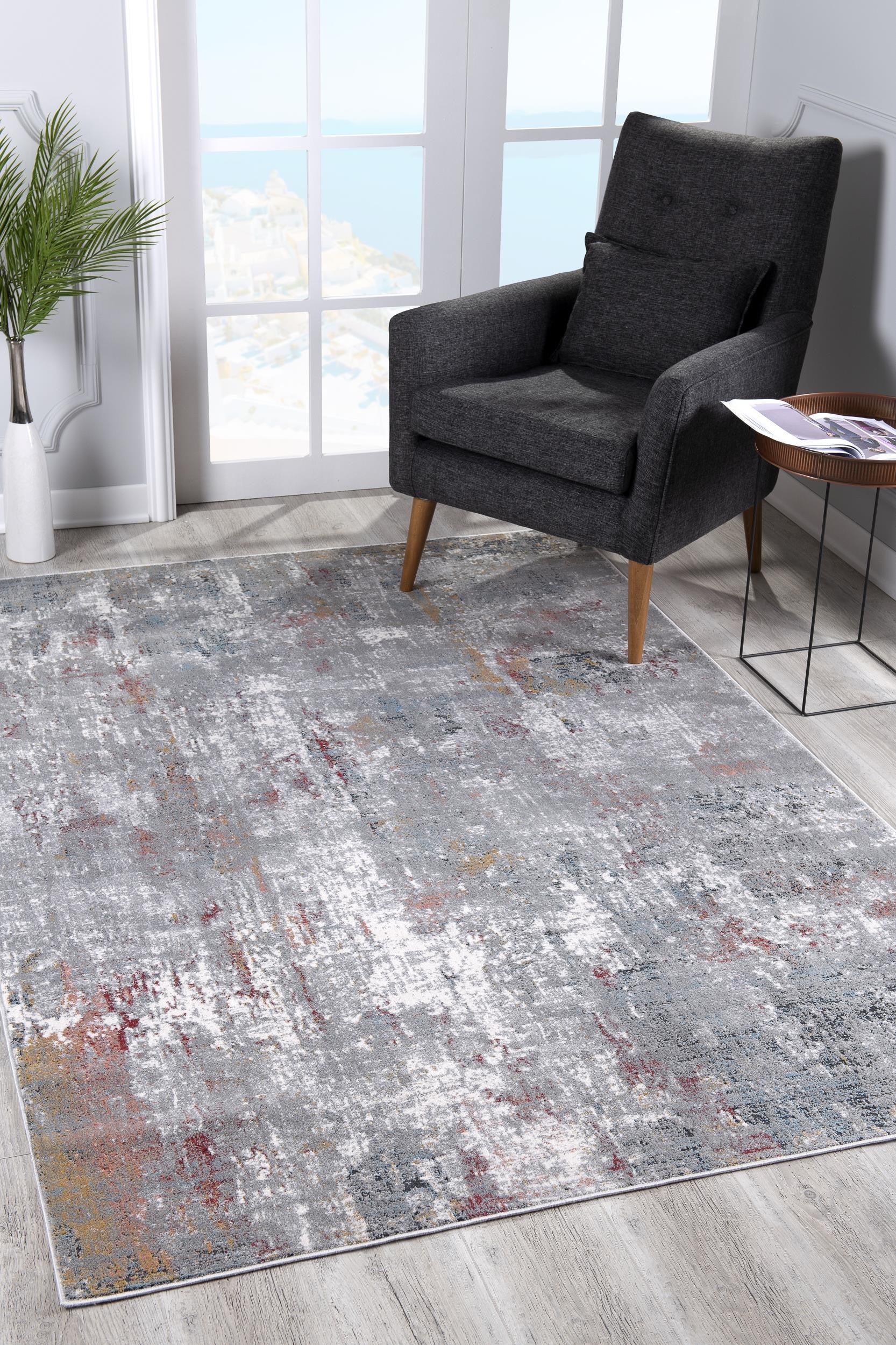 4' X 6' Gray And Ivory Abstract Area Rug-Area Rugs-DECOROLALA