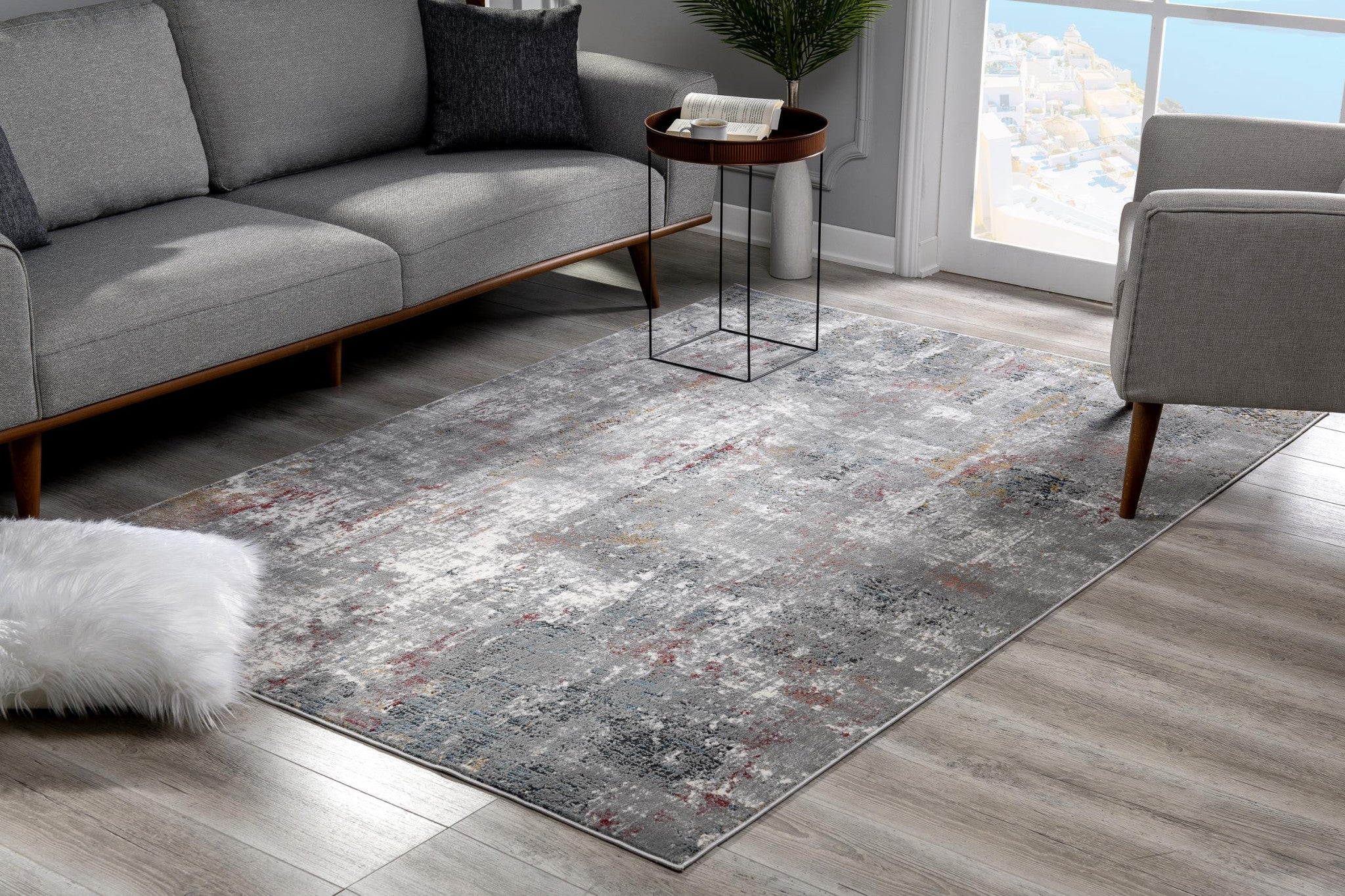 4' X 6' Gray And Ivory Abstract Area Rug-Area Rugs-DECOROLALA