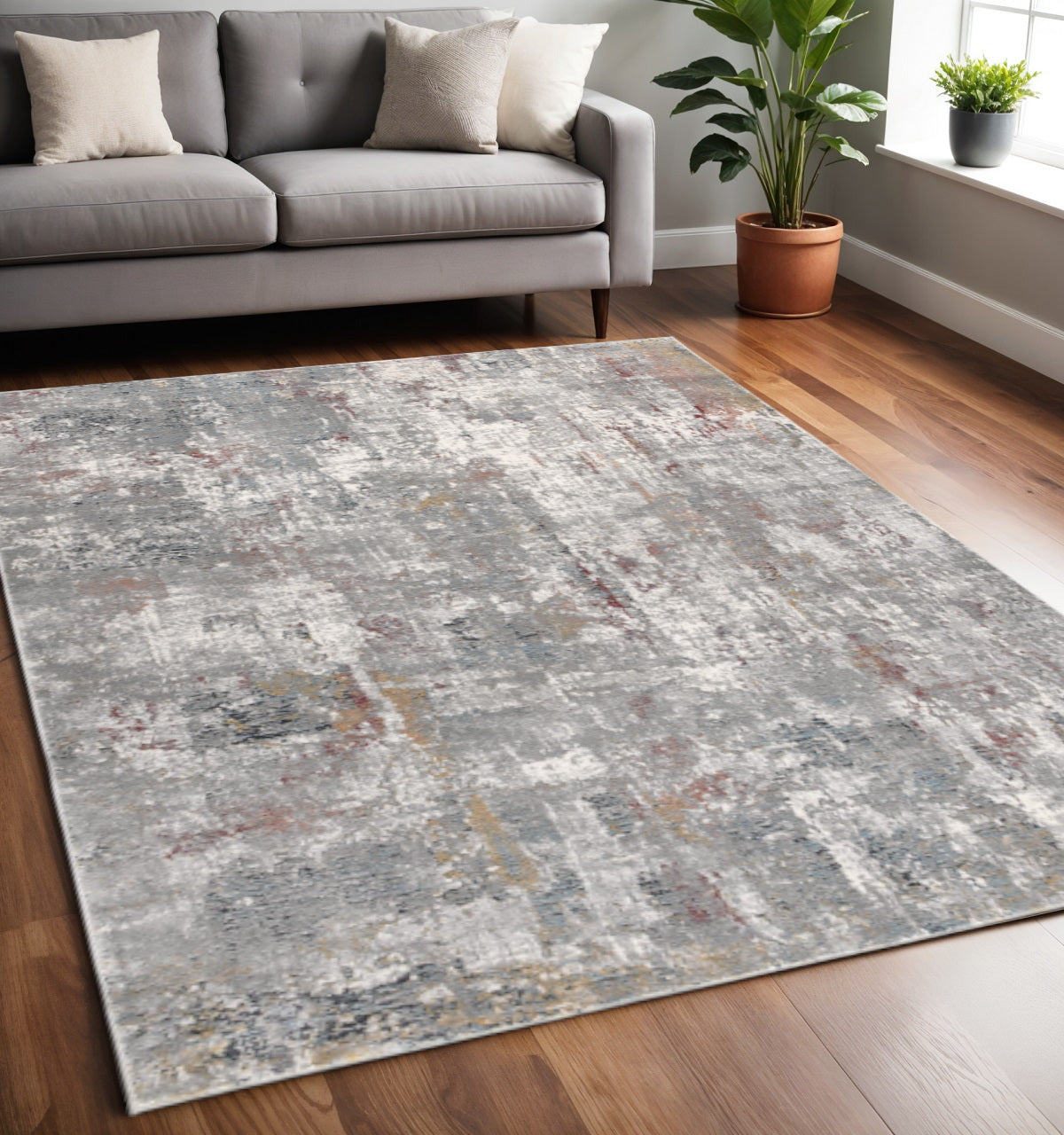 4' X 6' Gray And Ivory Abstract Area Rug-Area Rugs-DECOROLALA