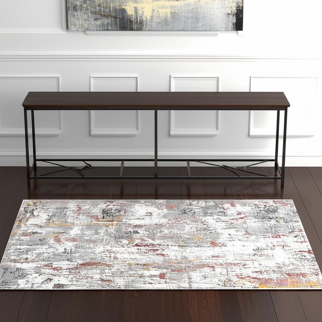4' X 6' Gray And Ivory Abstract Area Rug-Area Rugs-DECOROLALA