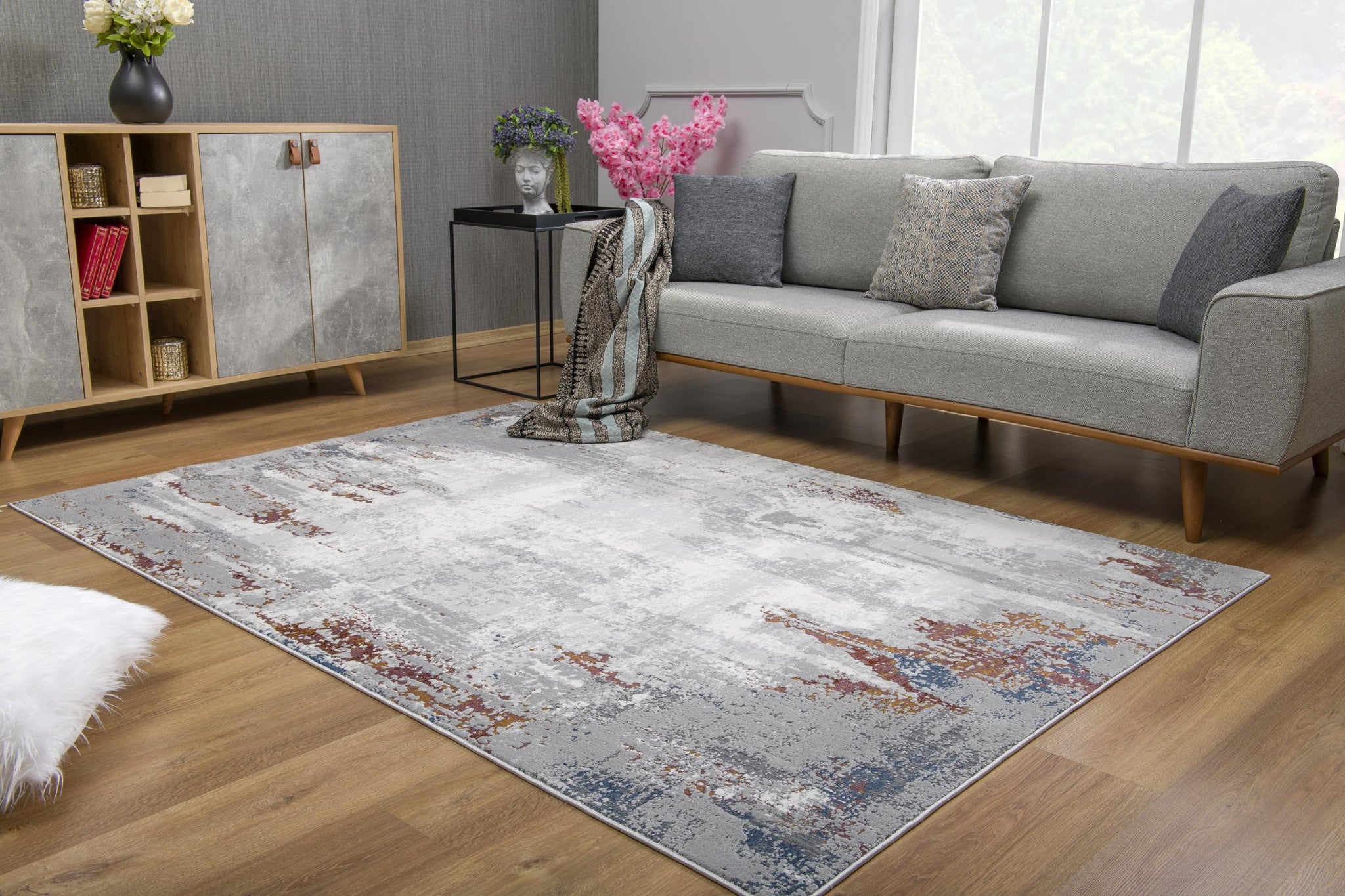 4' X 6' Gray And Ivory Modern Abstract Area Rug-Area Rugs-DECOROLALA