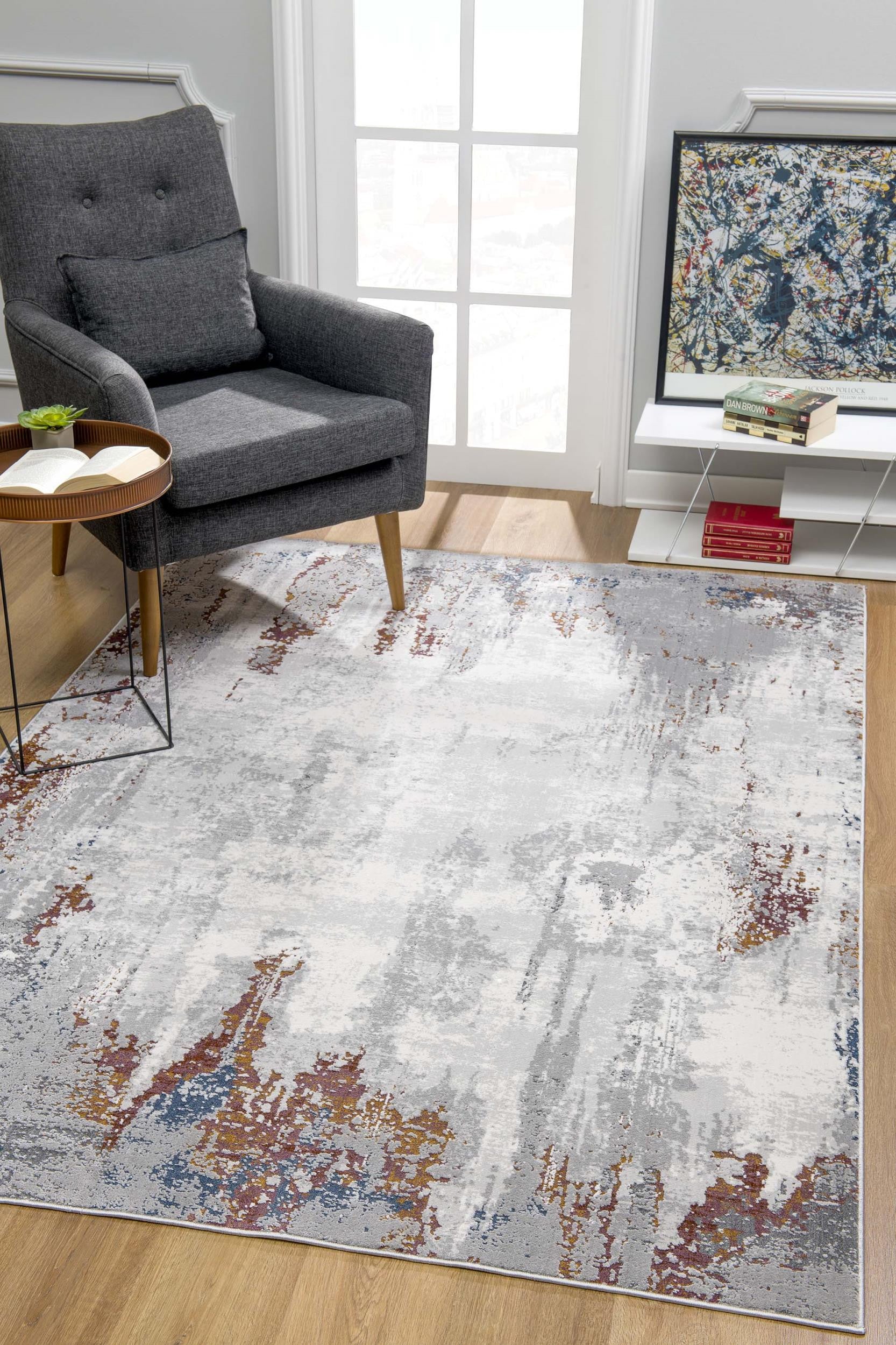 4' X 6' Gray And Ivory Modern Abstract Area Rug-Area Rugs-DECOROLALA