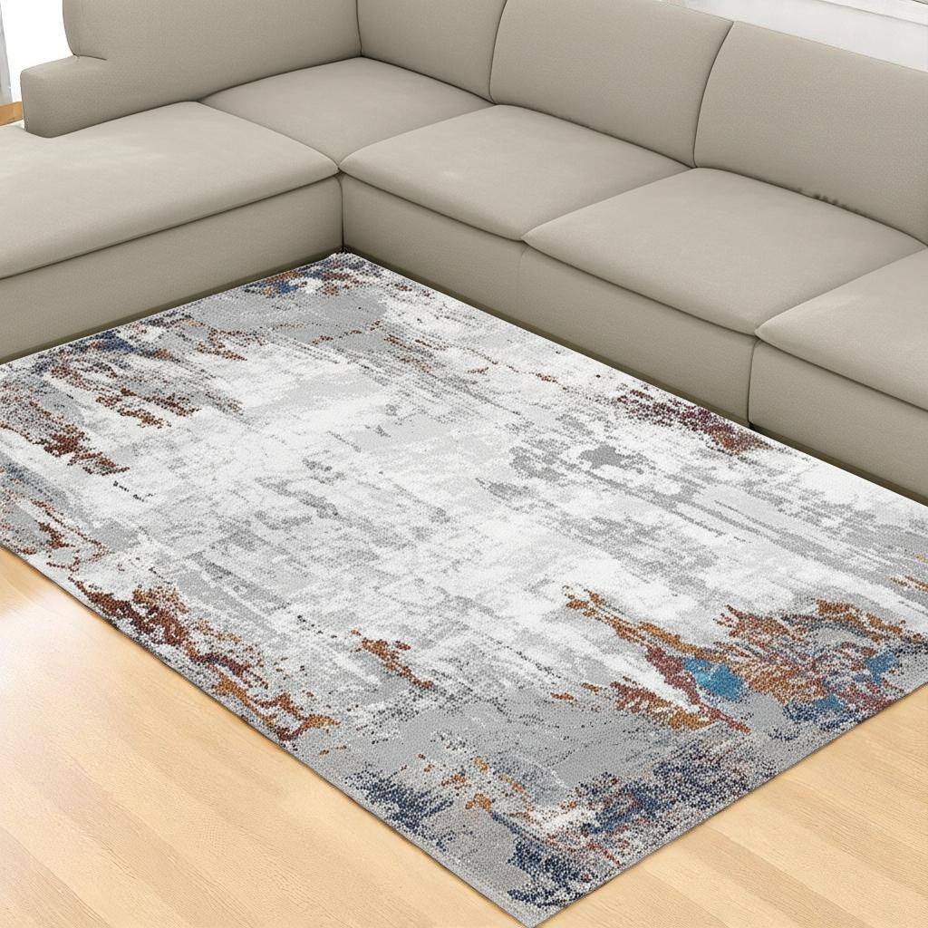4' X 6' Gray And Ivory Modern Abstract Area Rug-Area Rugs-DECOROLALA